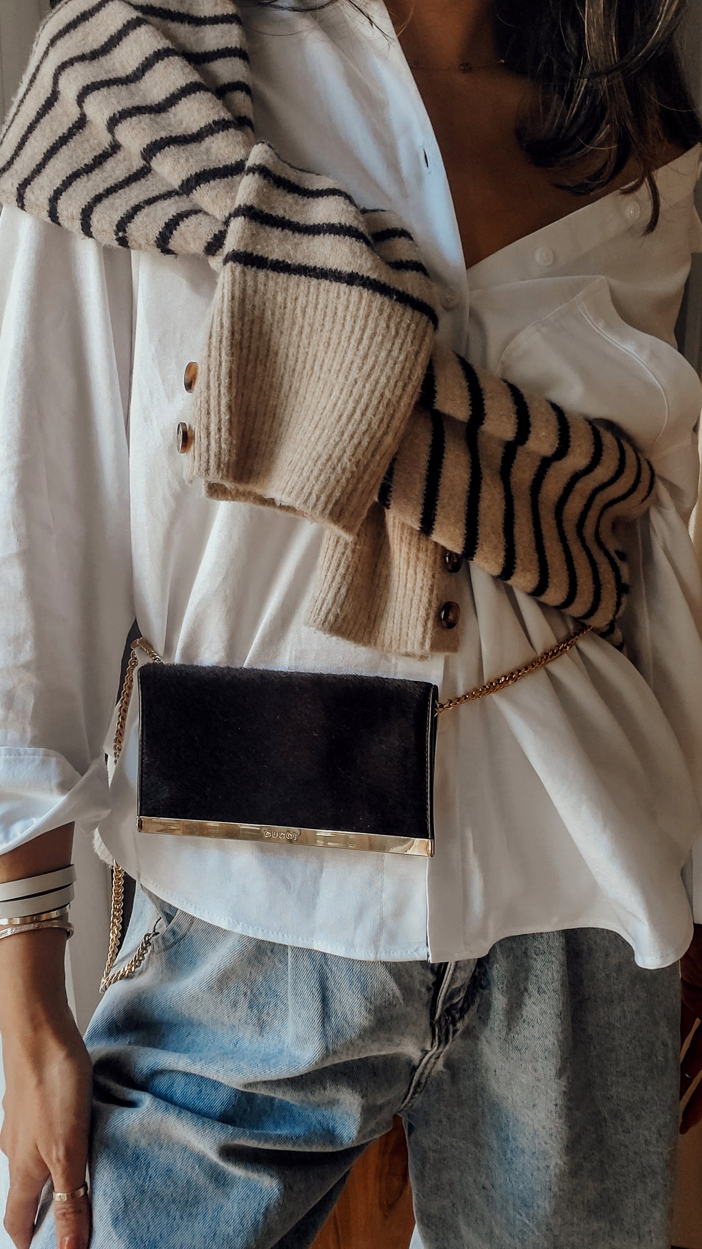 Authentic Unique Vintage Gucci Upcycle Versatile Black Furry Flap Wallet on Chain