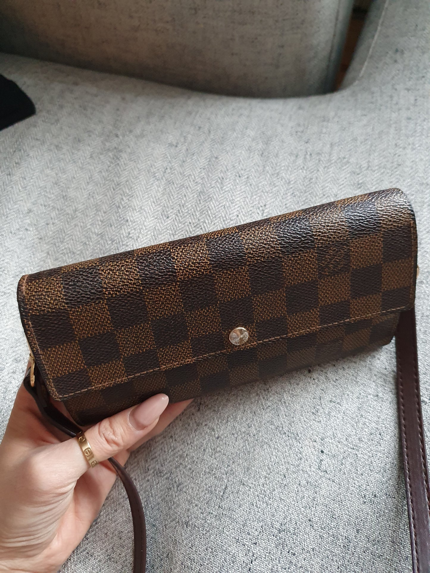 *New Drop* Authentic Louis Vuitton Brown Ebene Upcycle Flap Wallet on Strap