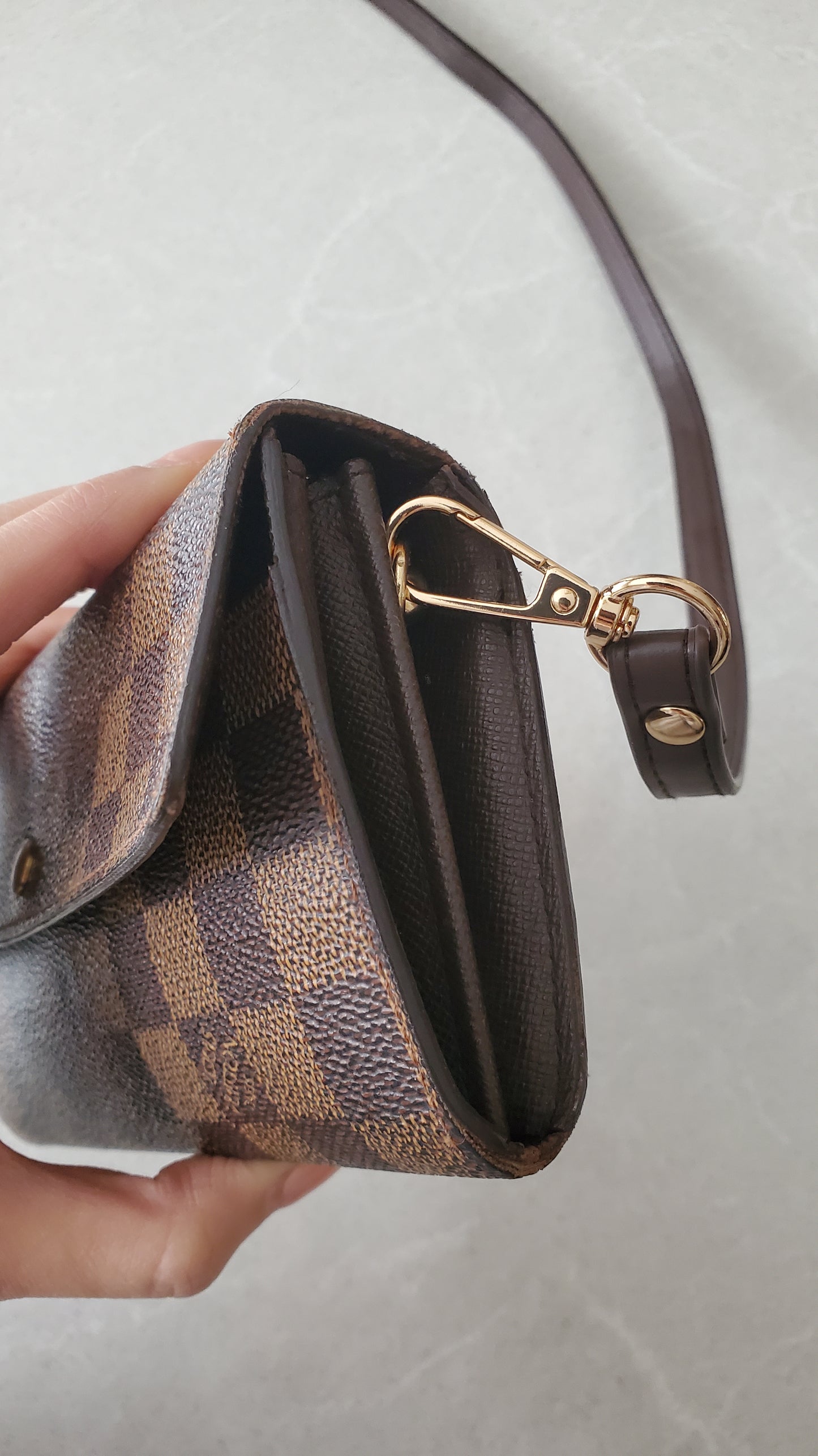 Authentic Vintage Louis Vuitton Brown Damier Upcycle Long Wallet with Strap