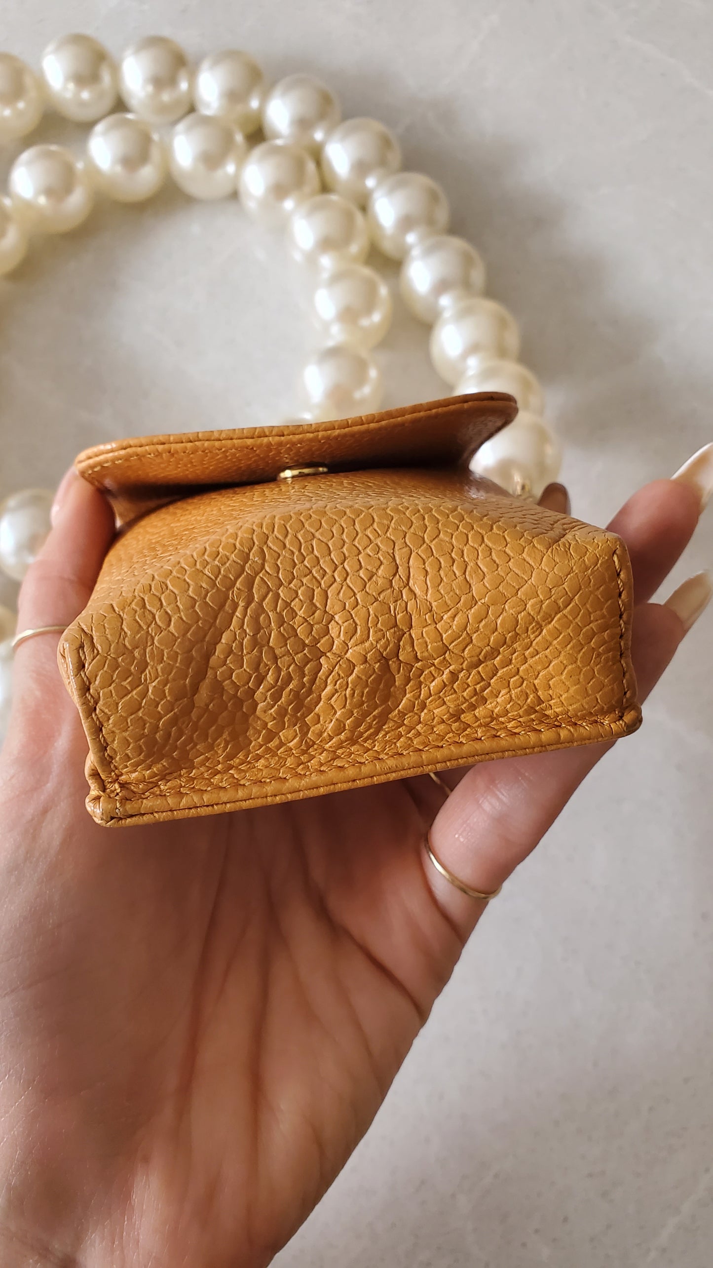 *Rare* Authentic Vintage Chanel Upcycle Yellow Caviar Pouch on Chain (2 chain options)