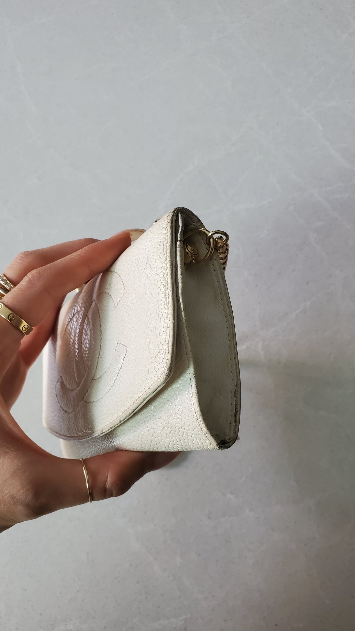 Authentic Chanel Upcycle Small Caviar Caviar Wallet/ Purse with Strap & Chain