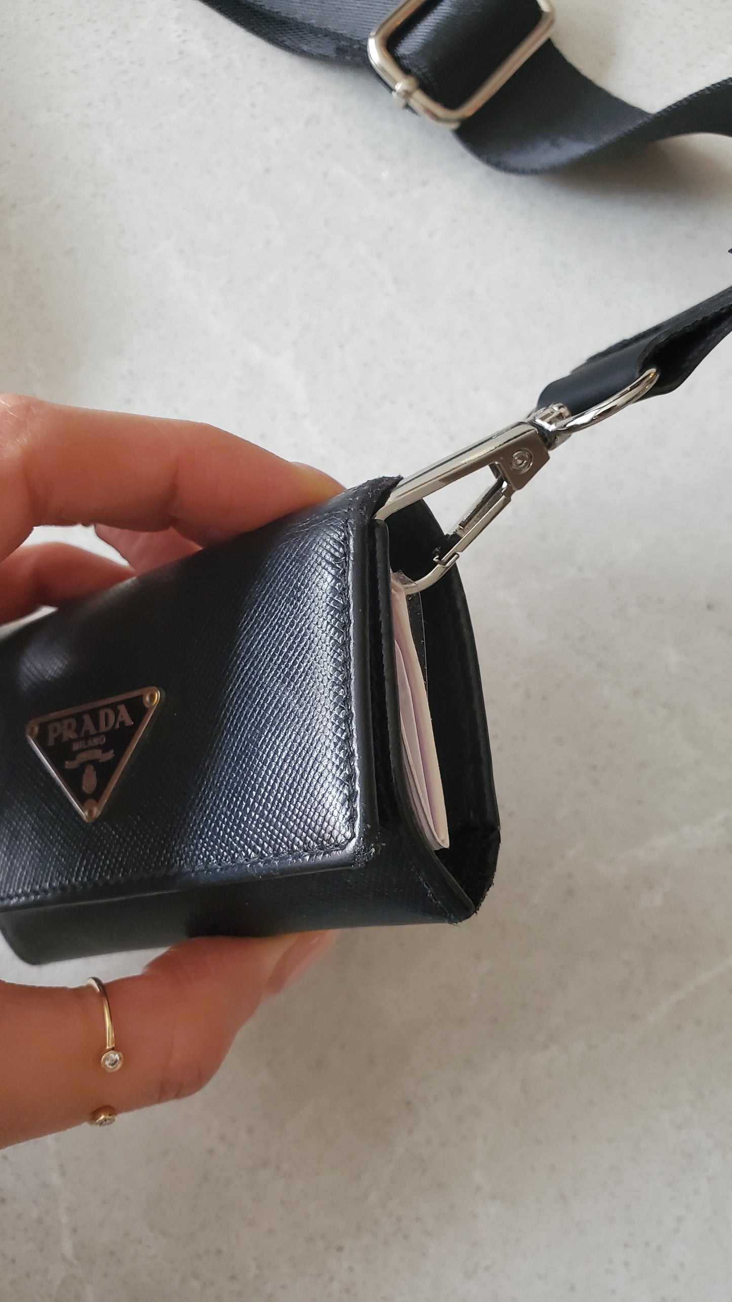 Authentic Prada Upcycle Black Small Keyholder with Strap