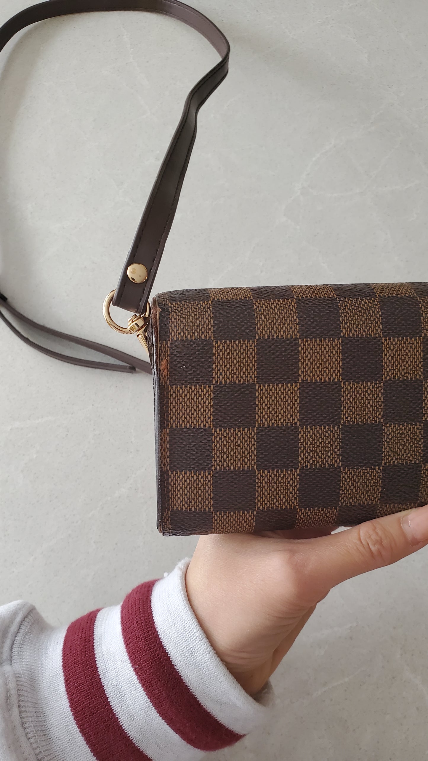 Authentic Vintage Louis Vuitton Brown Damier Upcycle Long Wallet with Strap