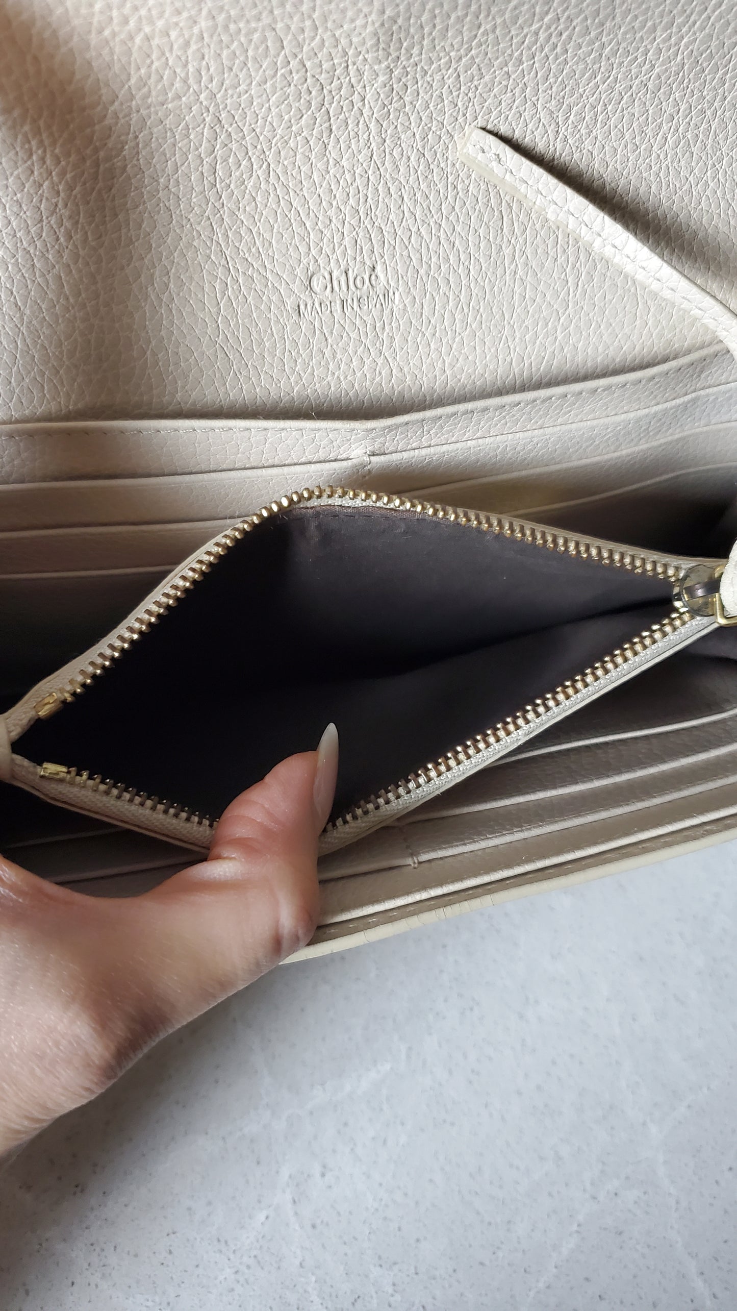 Authentic Chloe Upcycle Cream Leather Wallet with Chain
