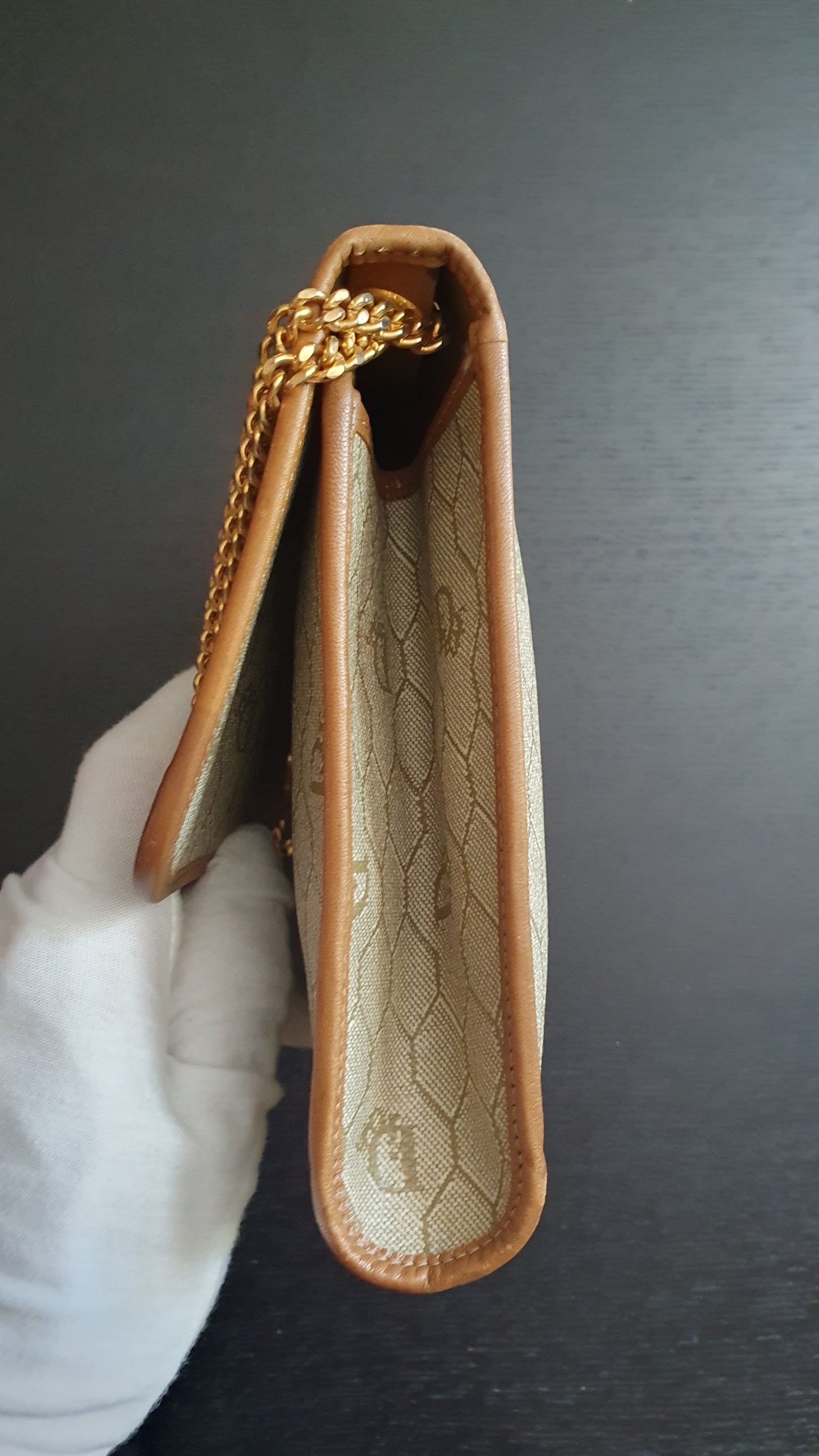 Authentic Vintage Dior Tan Purse with Versatile Chain