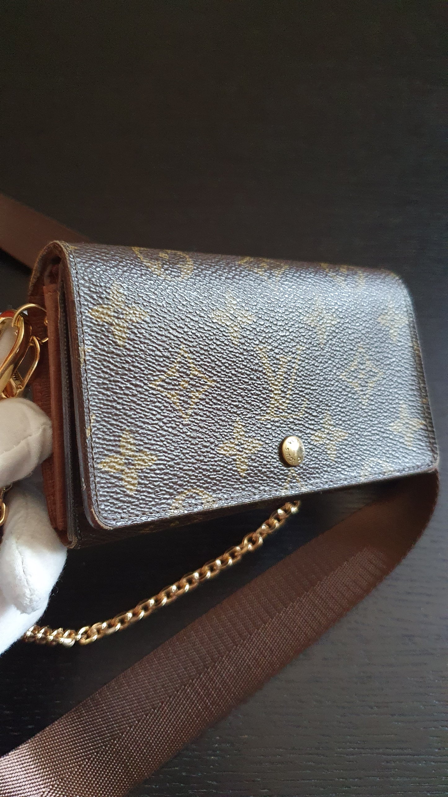 Authentic Vintage Louis Vuitton (2) Upcycle Small Wallet with Strap and Chain