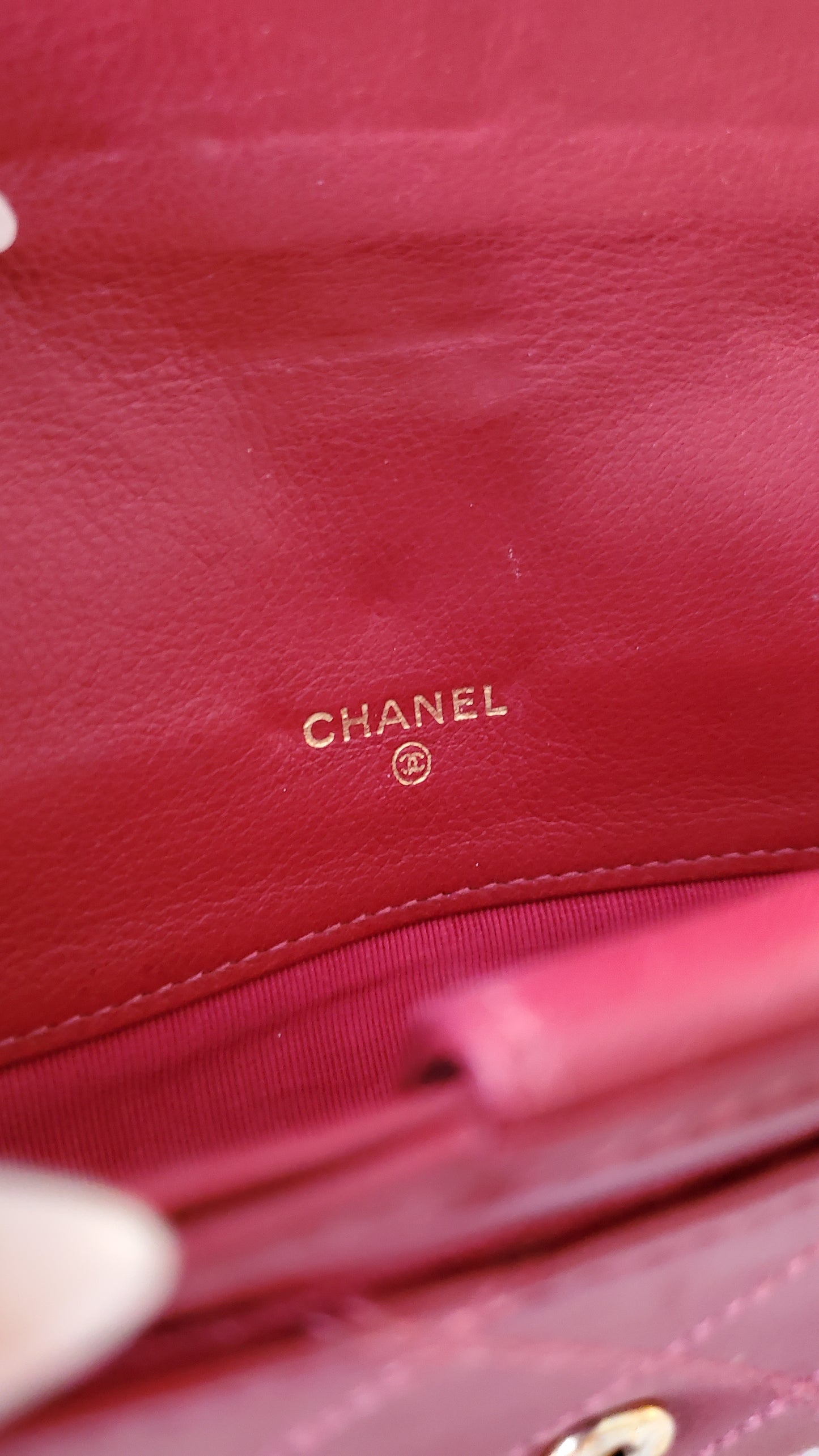 Authentic Vintage Chanel Upcycle Red Leather Wallet on Chain