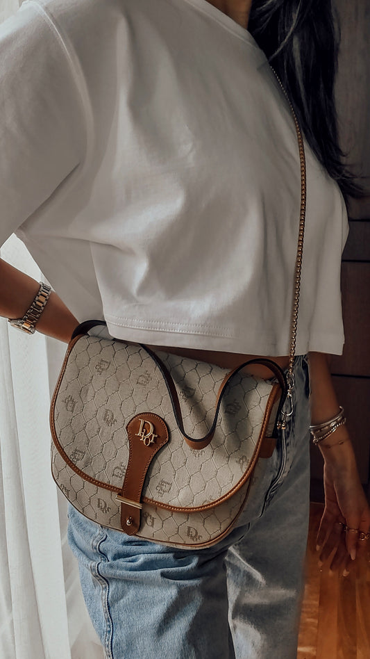 *Rare* Authentic Vintage Dior Brown/ Tan Purse with Chain & Strap