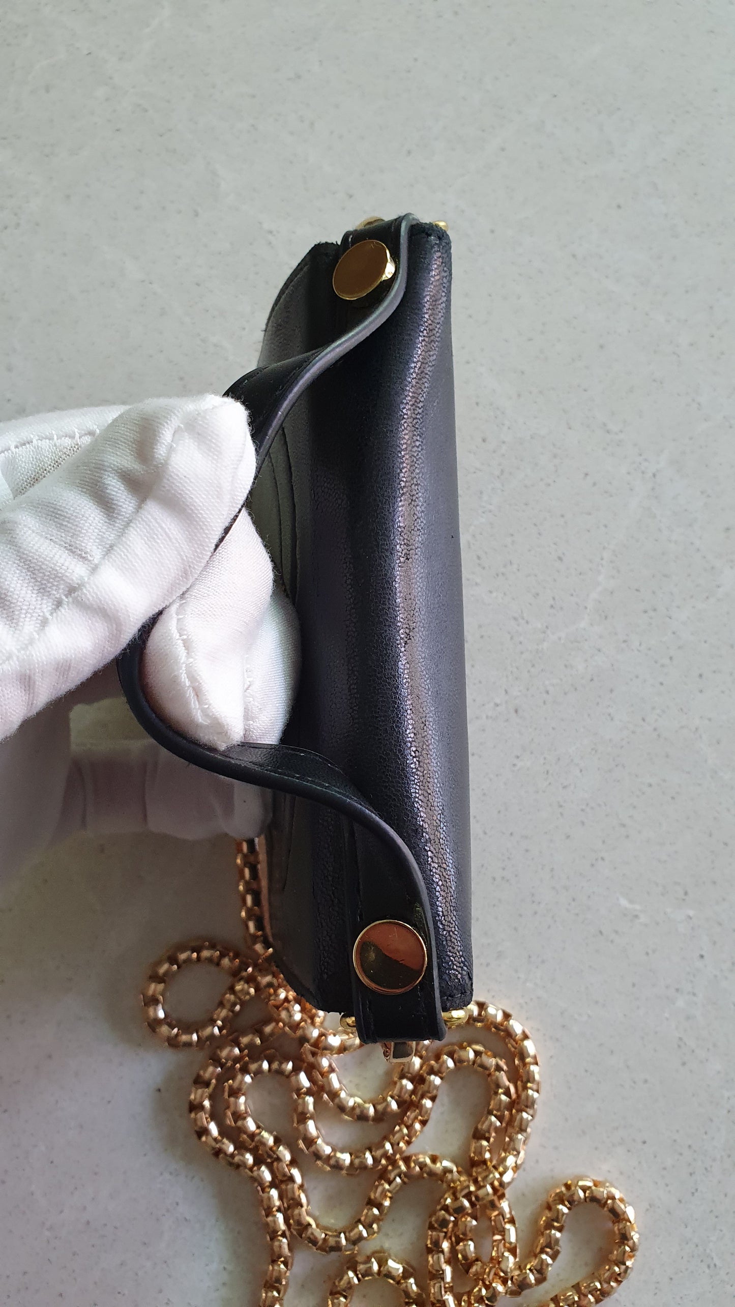 Authentic Chanel Upcycle Small Black Leather Wallet with Strap and Chain