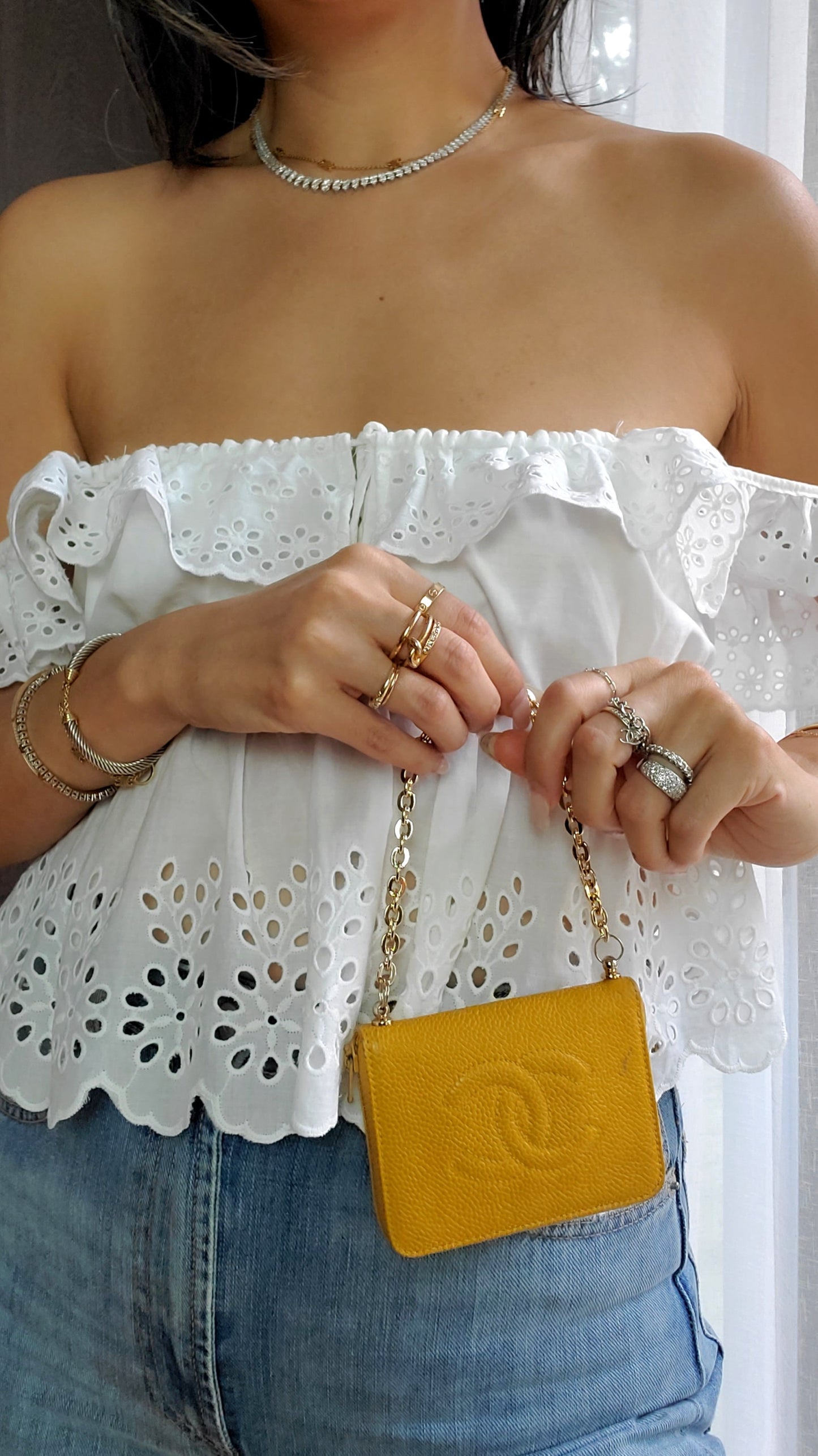 Authentic Chanel Upcycle (Yellow) Caviar Keyholder with Chain