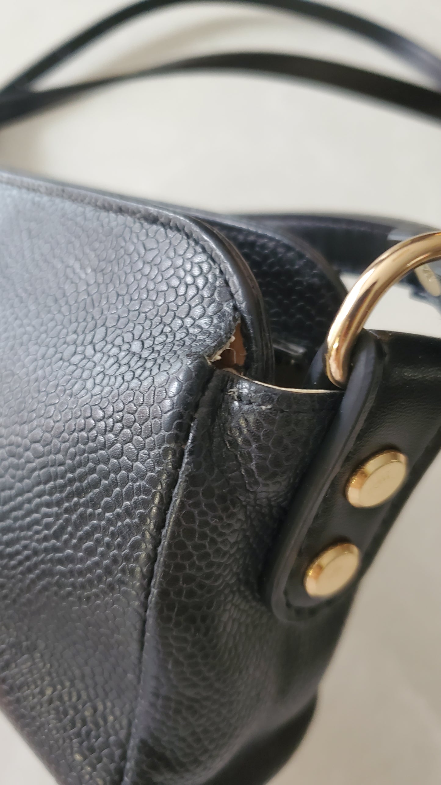 Authentic Vintage Chanel Upcycle Black Caviar Perfect Size Pouch with Strap