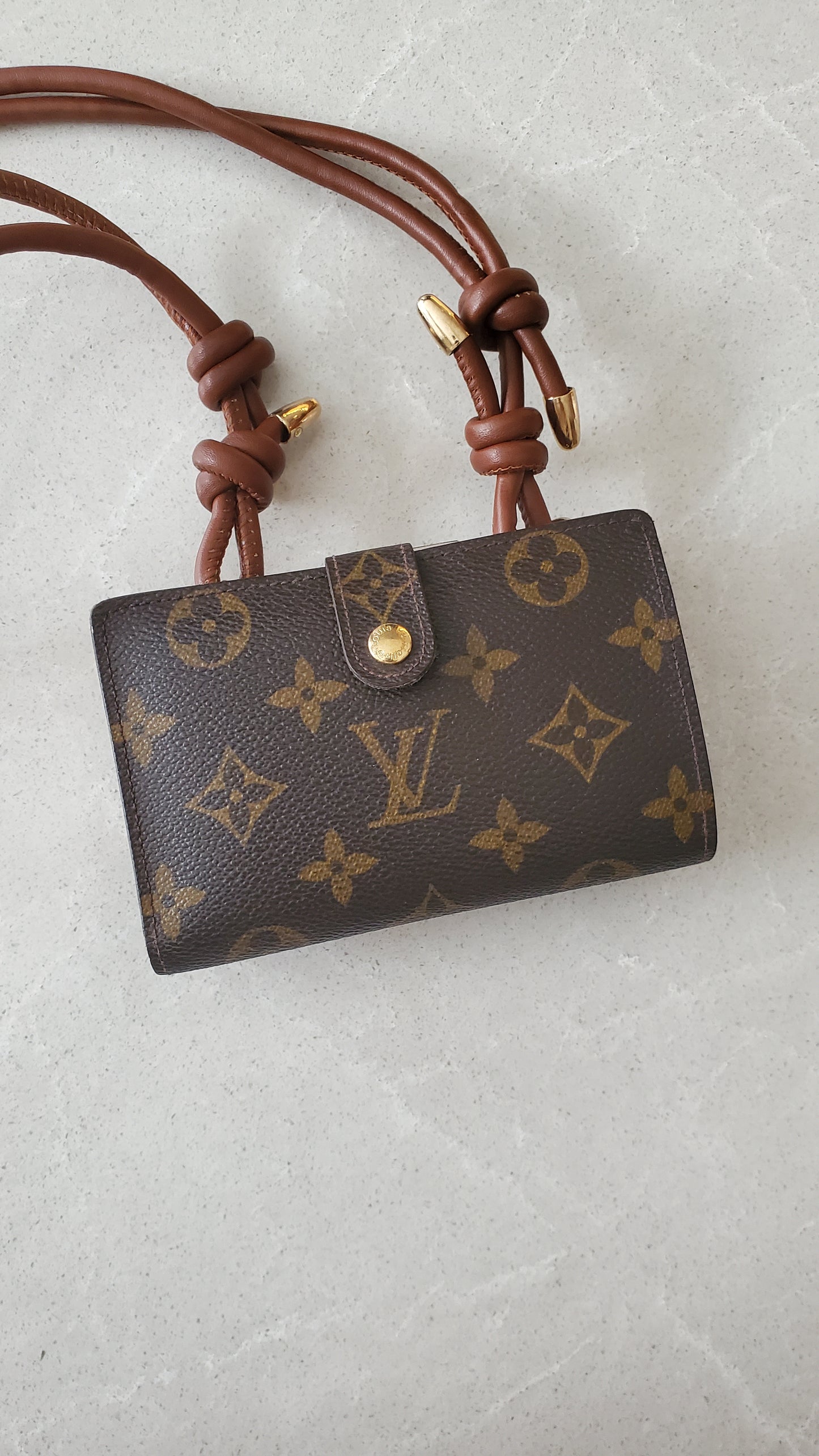 Authentic Vintage Louis Vuitton Upcycle Small Compact Wallet with Strap