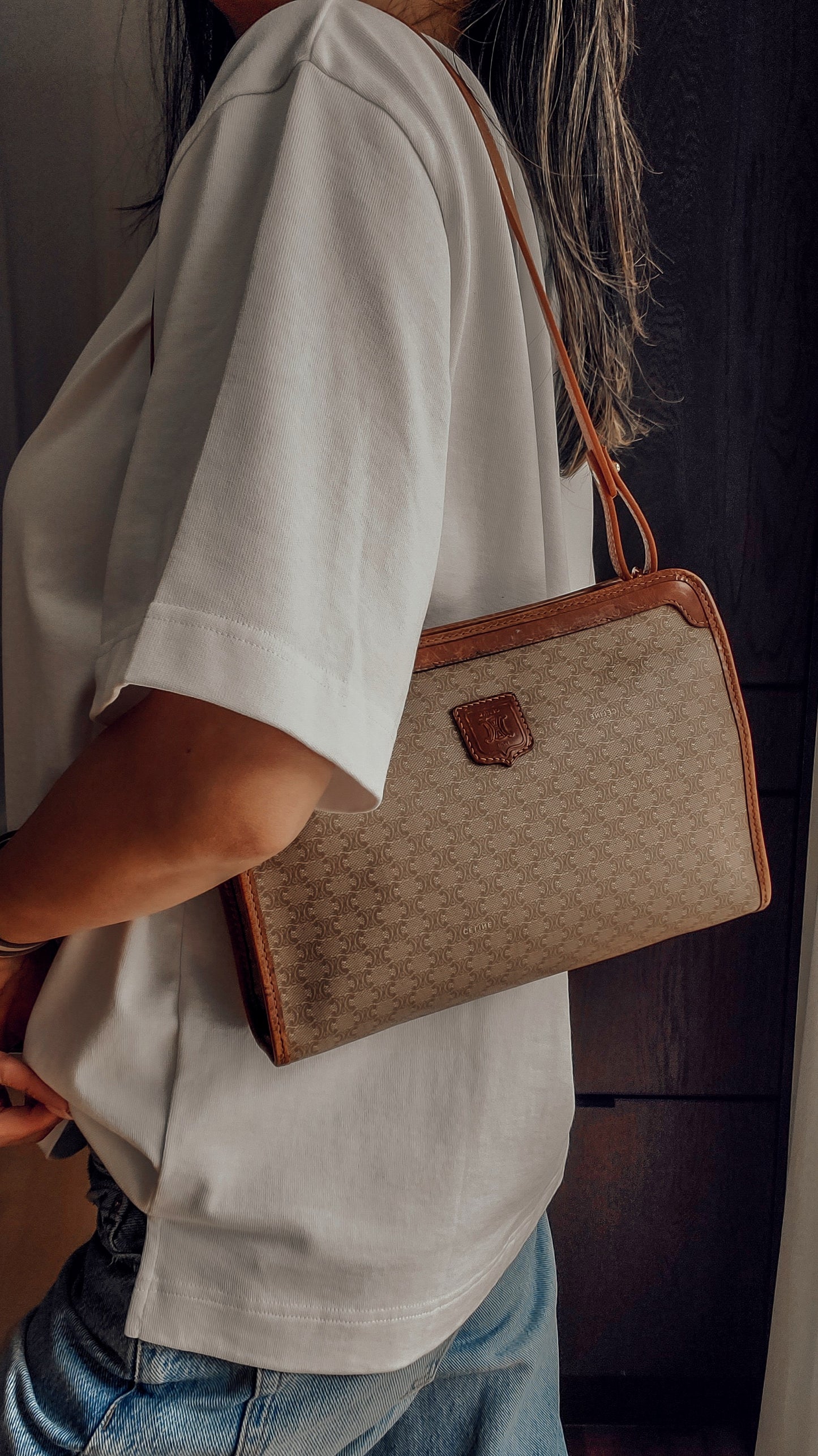 Authentic Vintage Celine Upcycle Shoulder Tan Purse