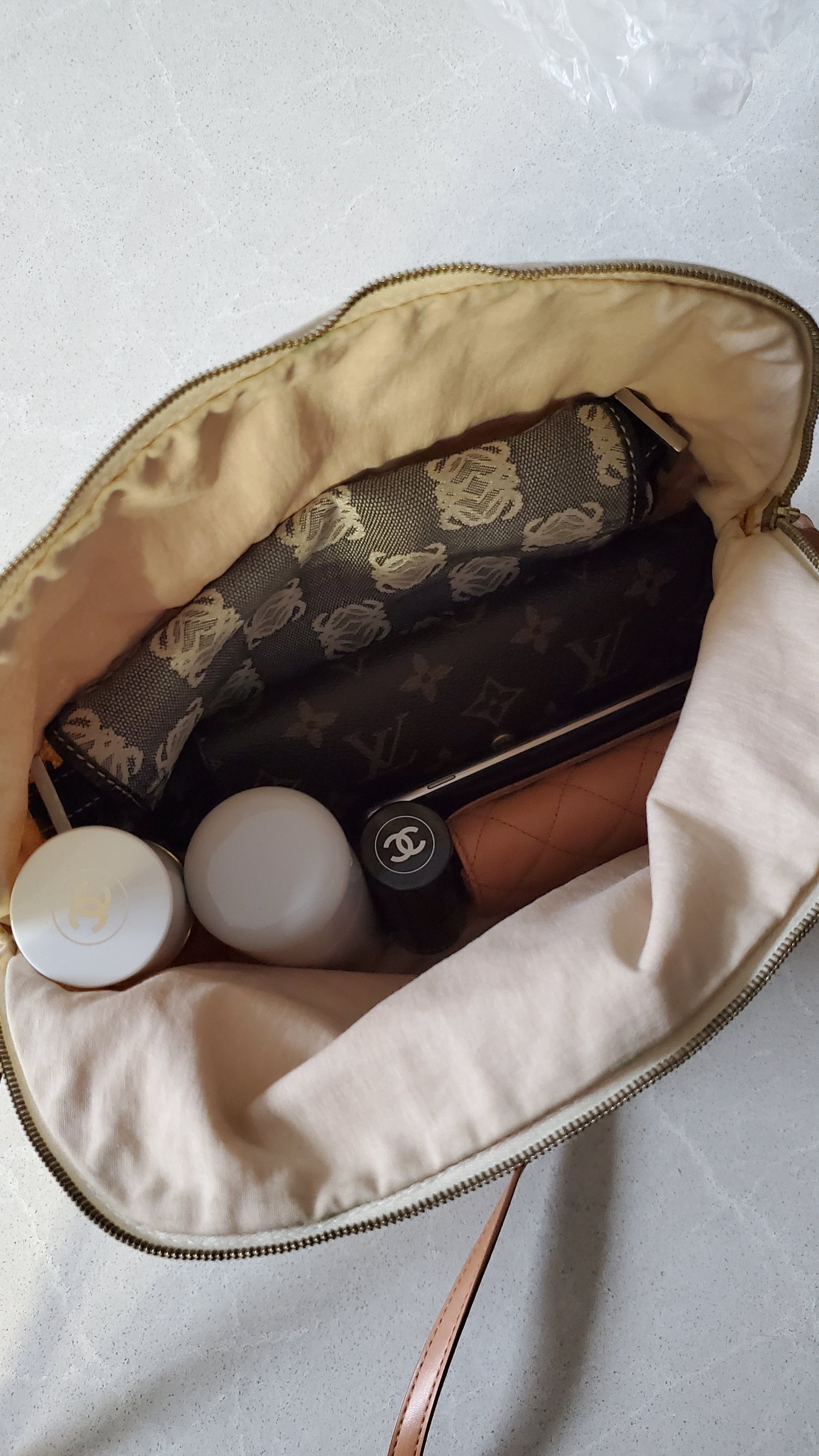 Authentic Hermès Upcycle Large Cream Canvas Bag on Strap