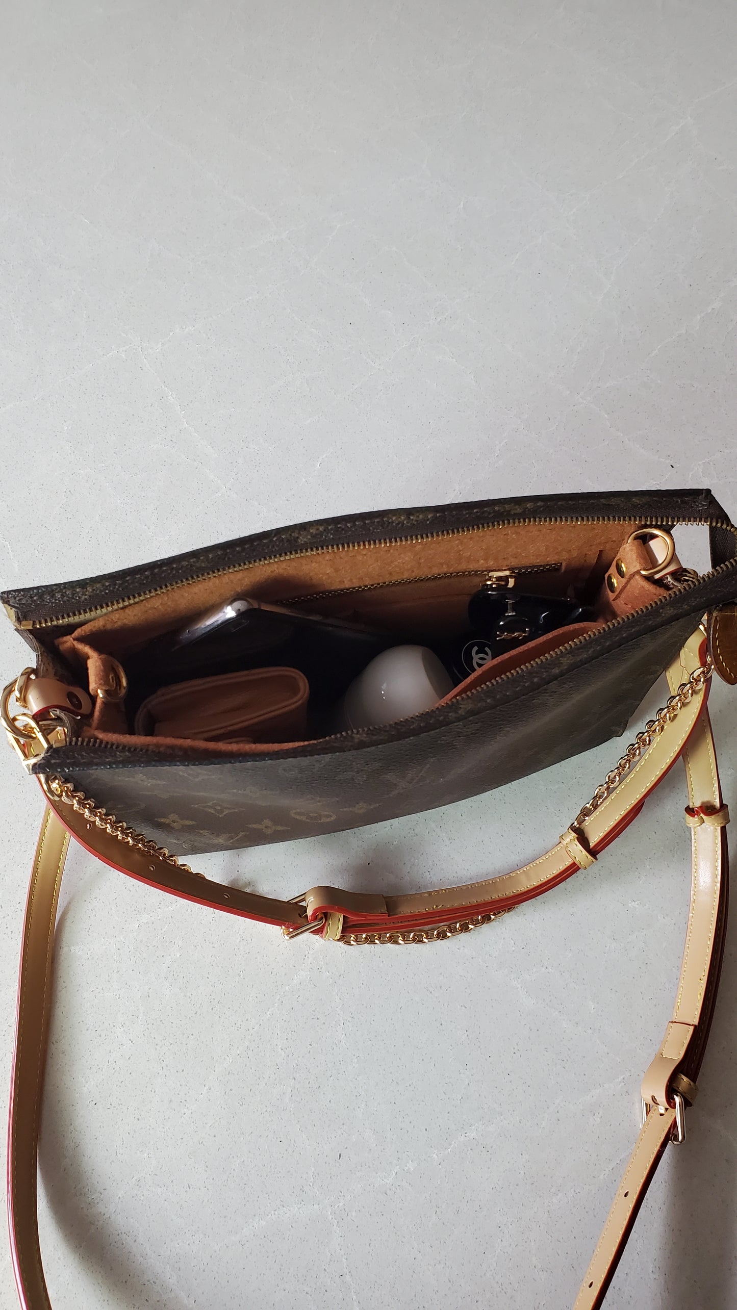 Authentic Vintage Louis Vuitton Upcycle Toiletry Pouch with Chain & 2 Straps (with insert)