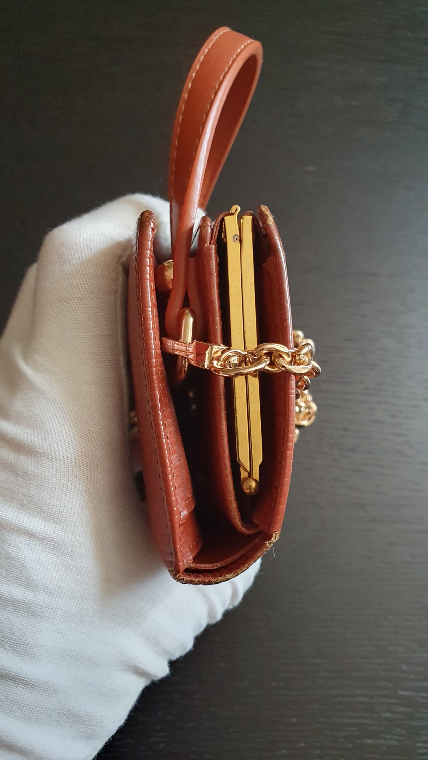 Authentic Louis Vuitton Upcycle Small Compact Epi Wallet with Strap and Chain