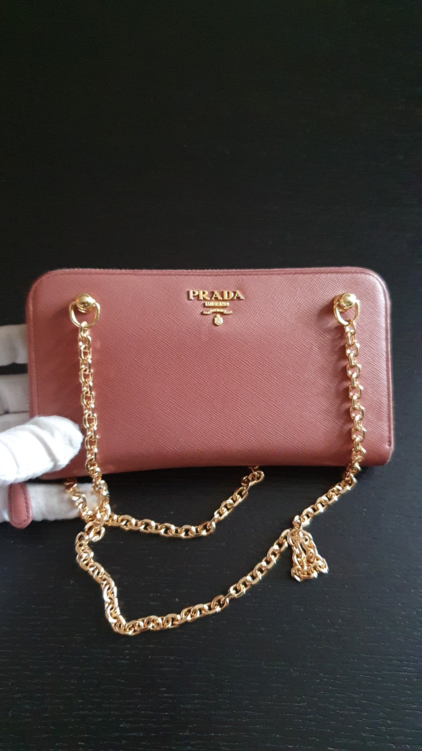 Authentic Prada Upcycle Pink Zip Wallet with Chains