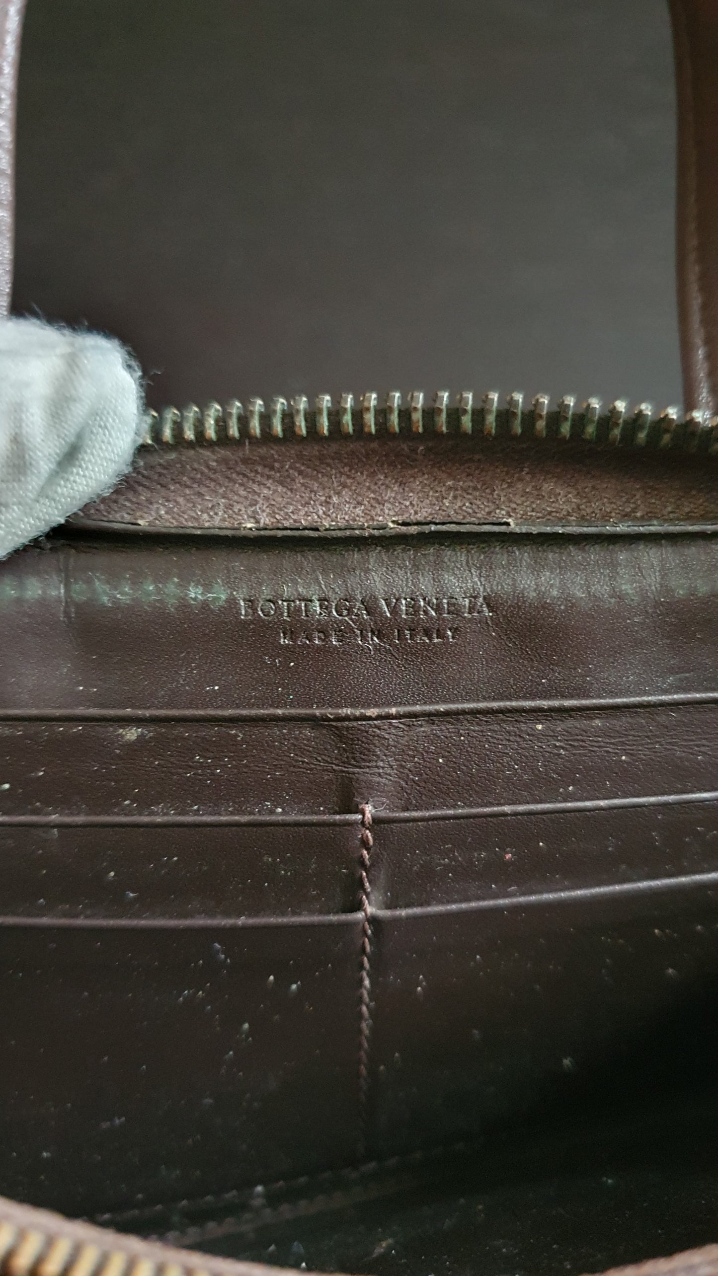 Authentic Bottega Veneta Upcycle Brown Zip Wallet with Two Handles