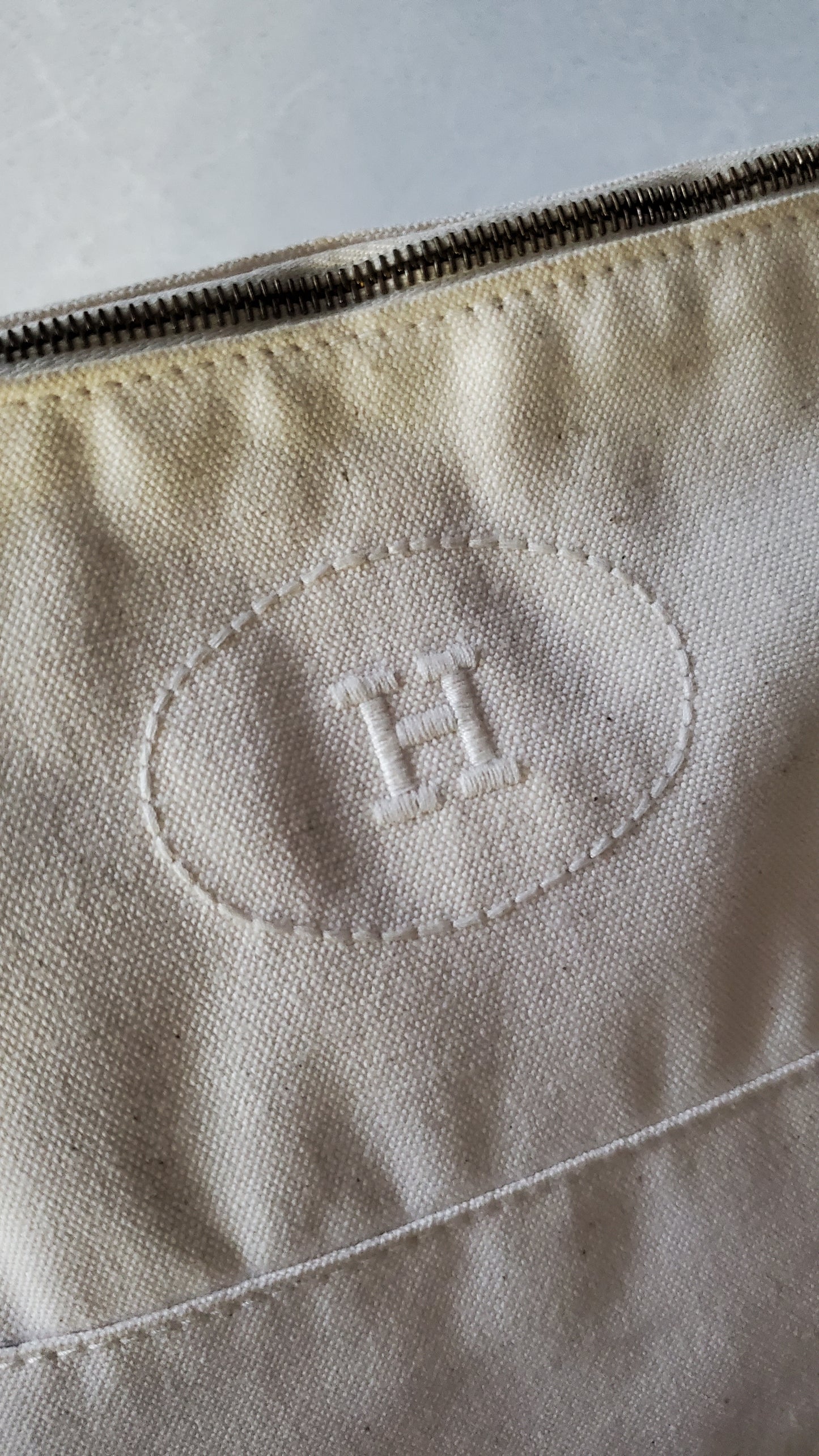 Authentic Hermès Upcycle Large Cream Canvas Bag on Strap