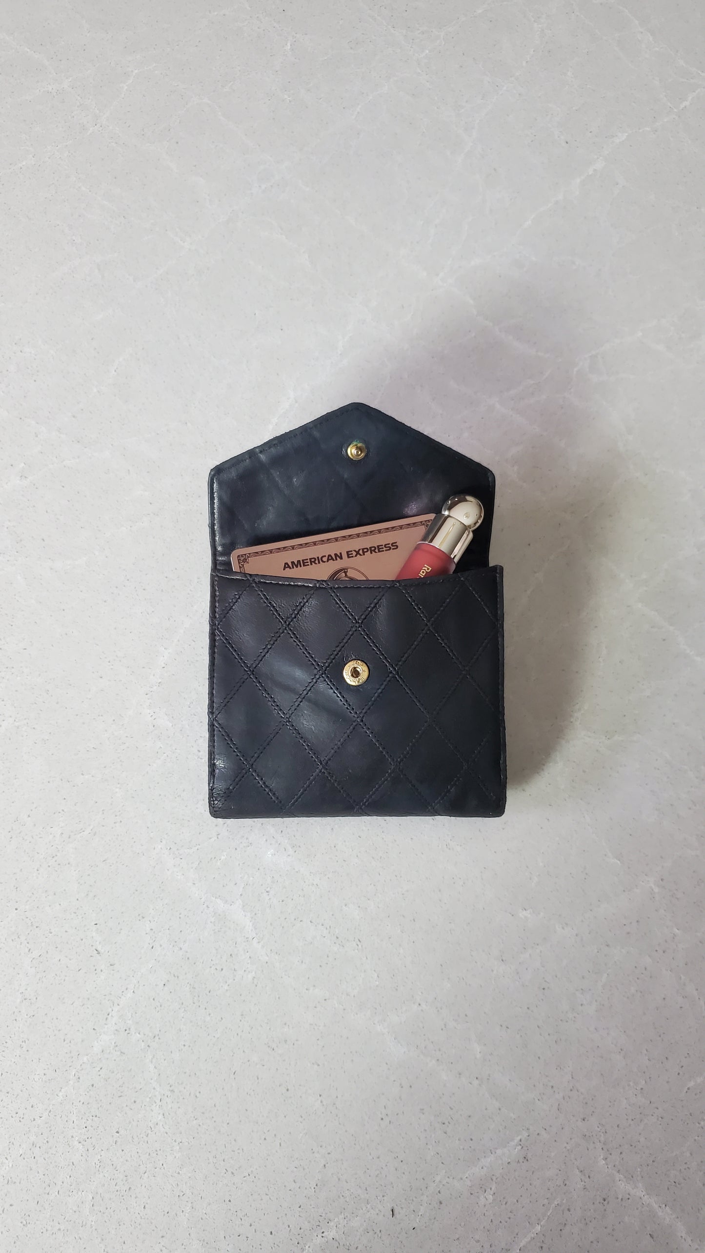 Authentic Chanel Upcycle Small Black Compact Wallet with Single Handle