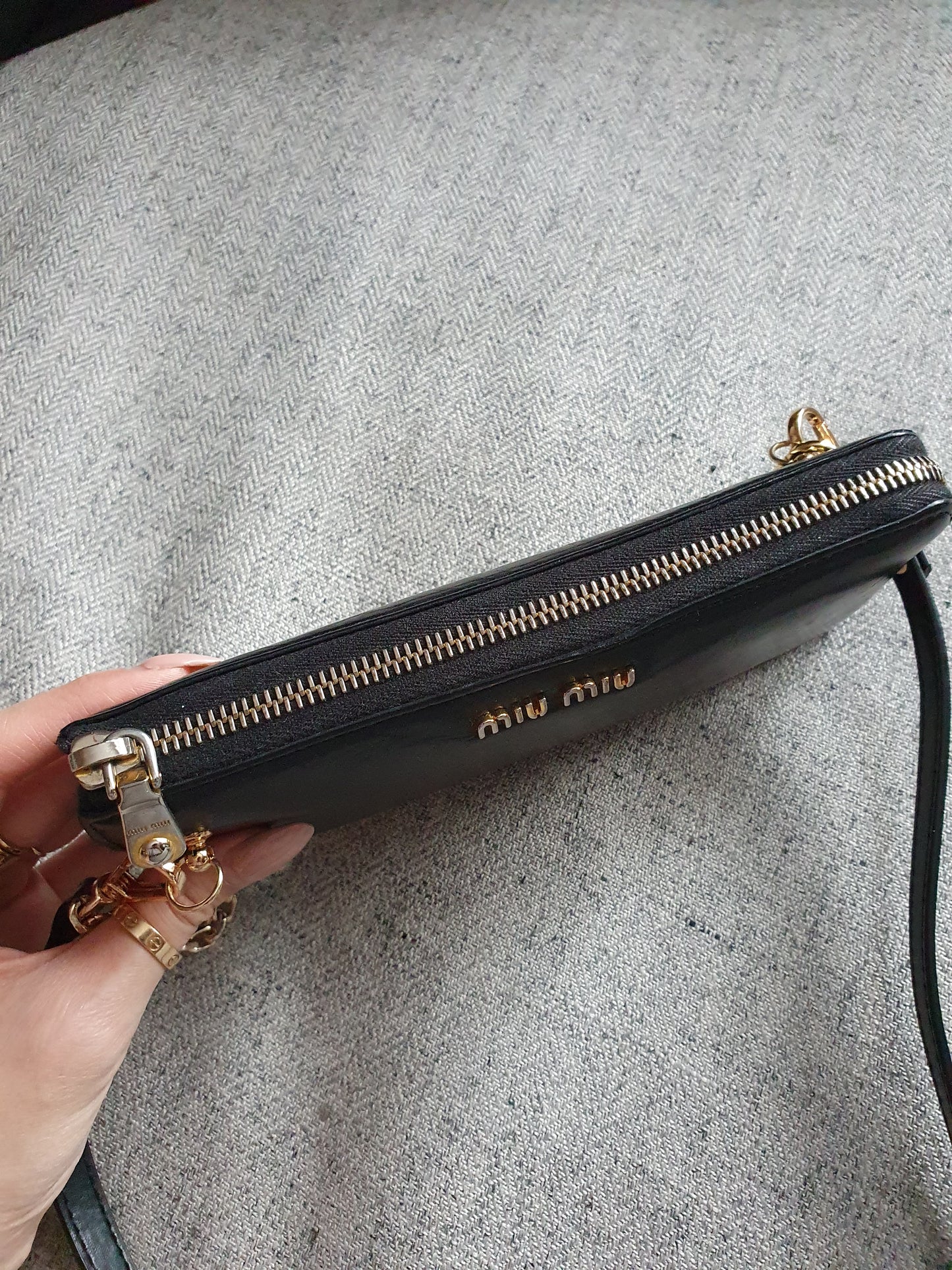 *New Drop* Authentic Miu Miu Upcycle Long Black Leather Wallet on Strap & Chain