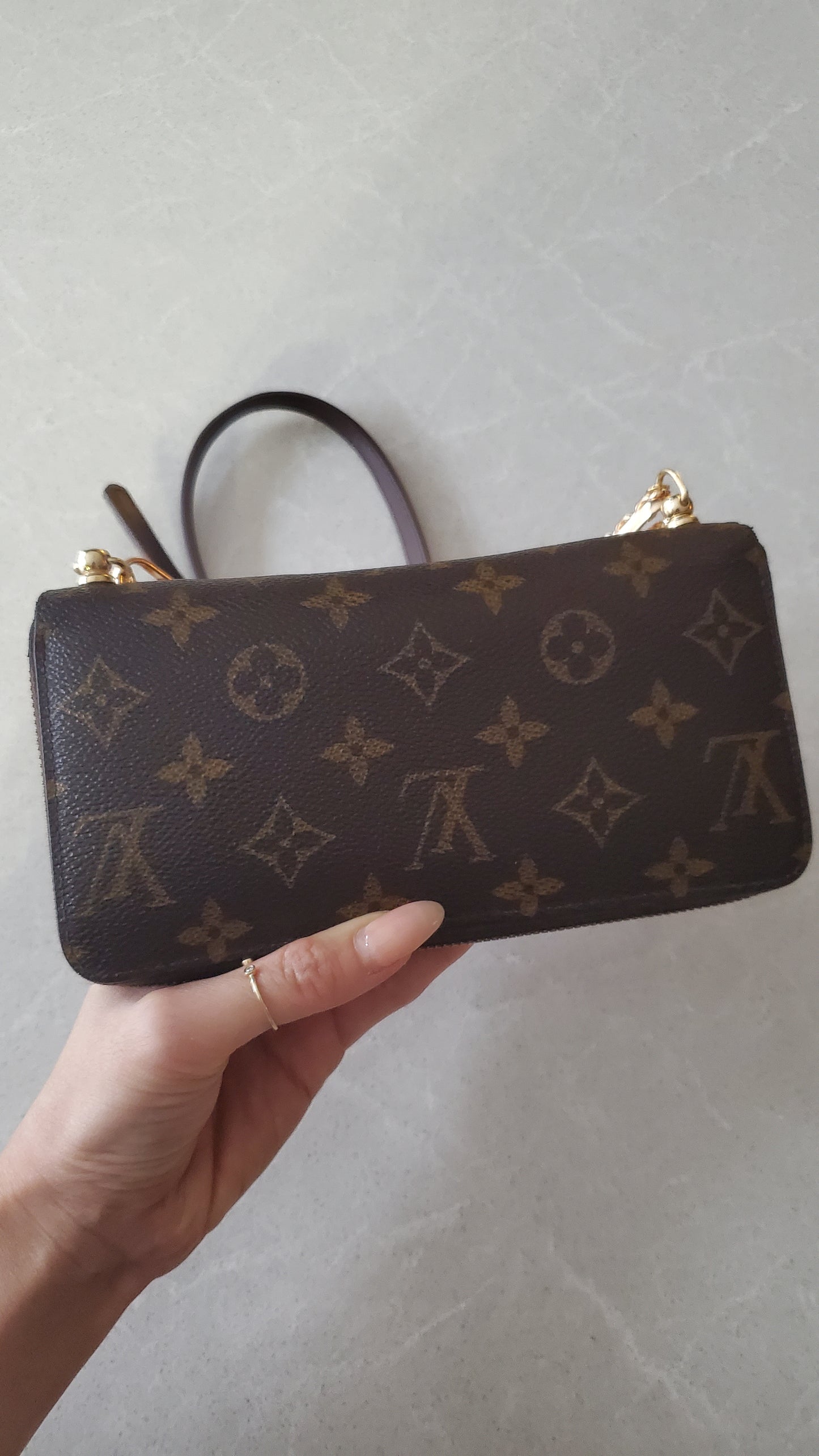 Authentic Louis Vuitton Upcycle Zip Up Wallet with Shoulder Strap and Chain