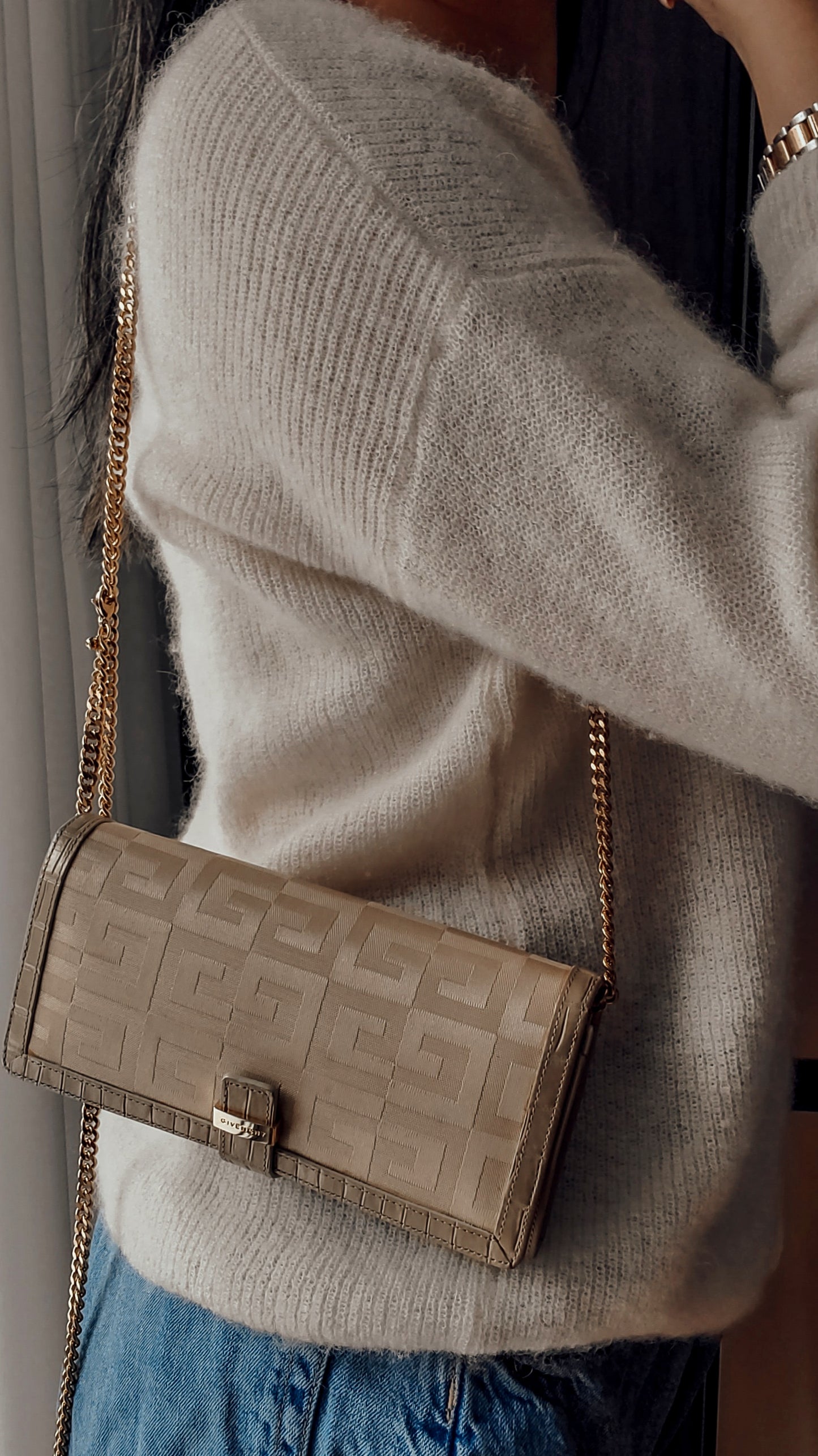 Authentic Givenchy Upcycle Long Beige Wallet on Chain