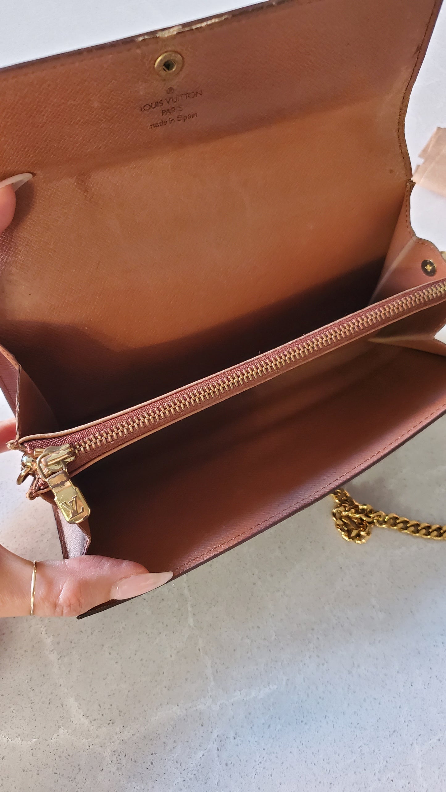 Authentic Louis Vuitton (CA0937) Upcycle Long Brown Wallet on Chain