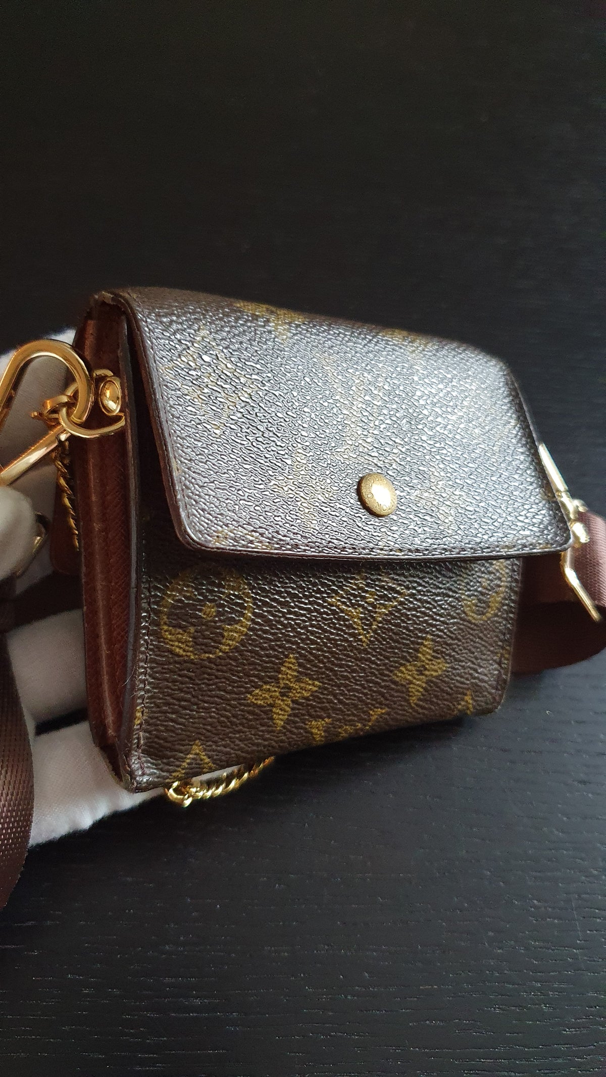 Authentic Vintage Louis Vuitton (5) Upcycle Small Wallet on Chain & Strap