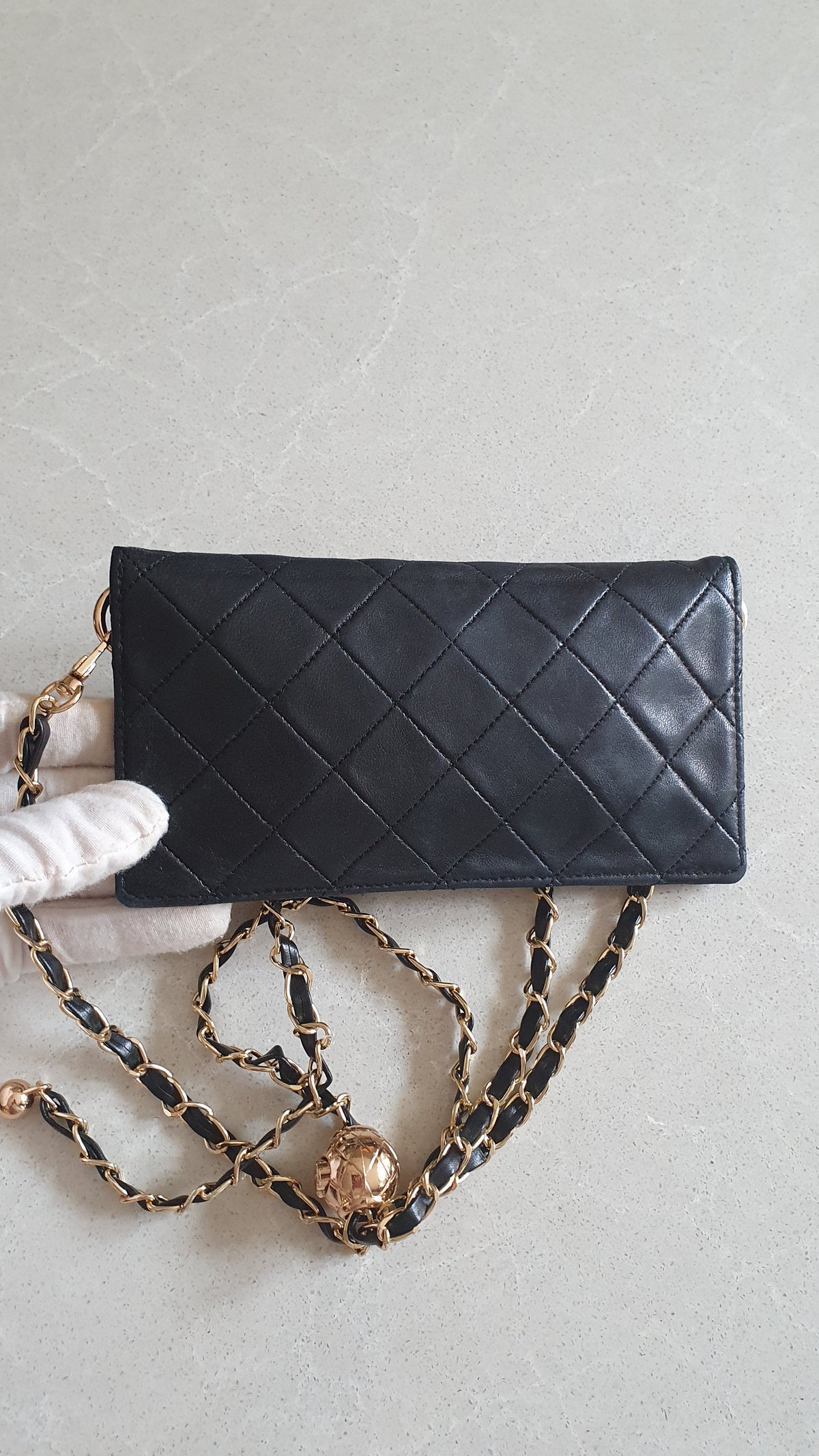 Authentic Vintage Chanel Upcycle Black Leather Flat Clutch with Chain