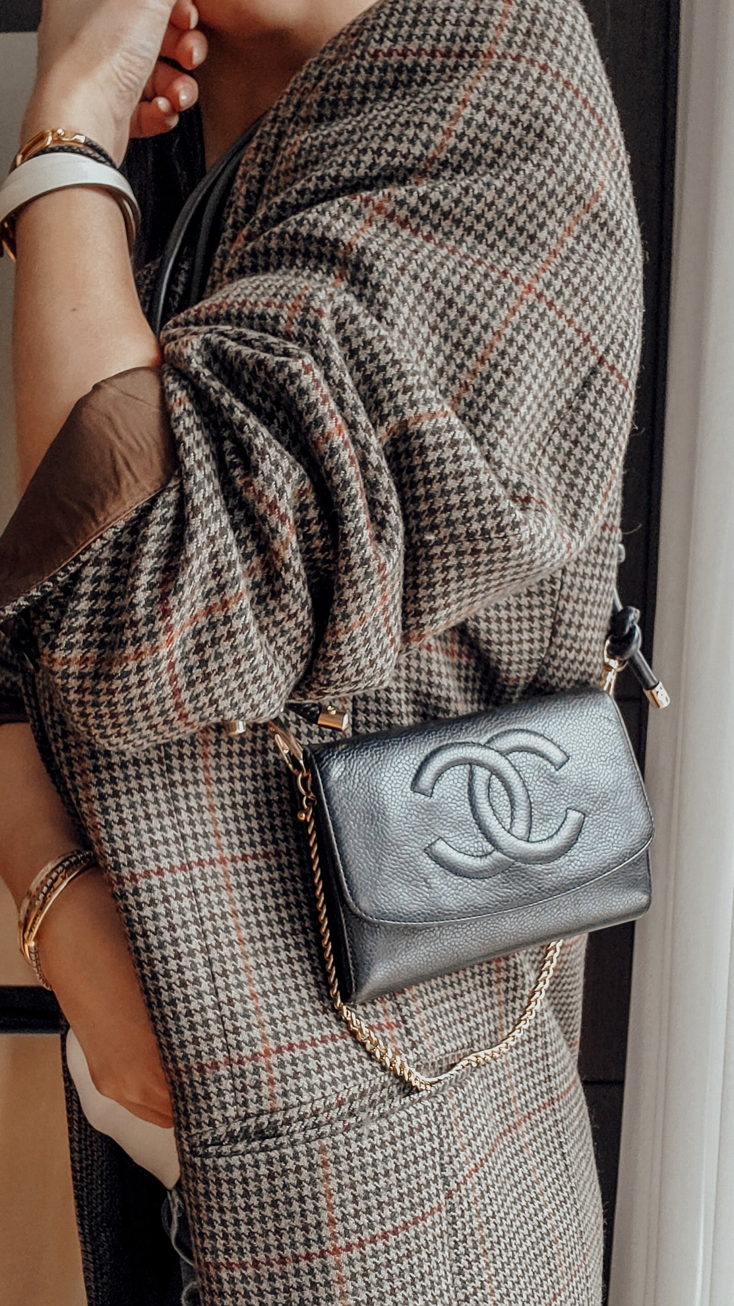Authentic Chanel Upcycle Black Caviar Wallet on Chain & Strap