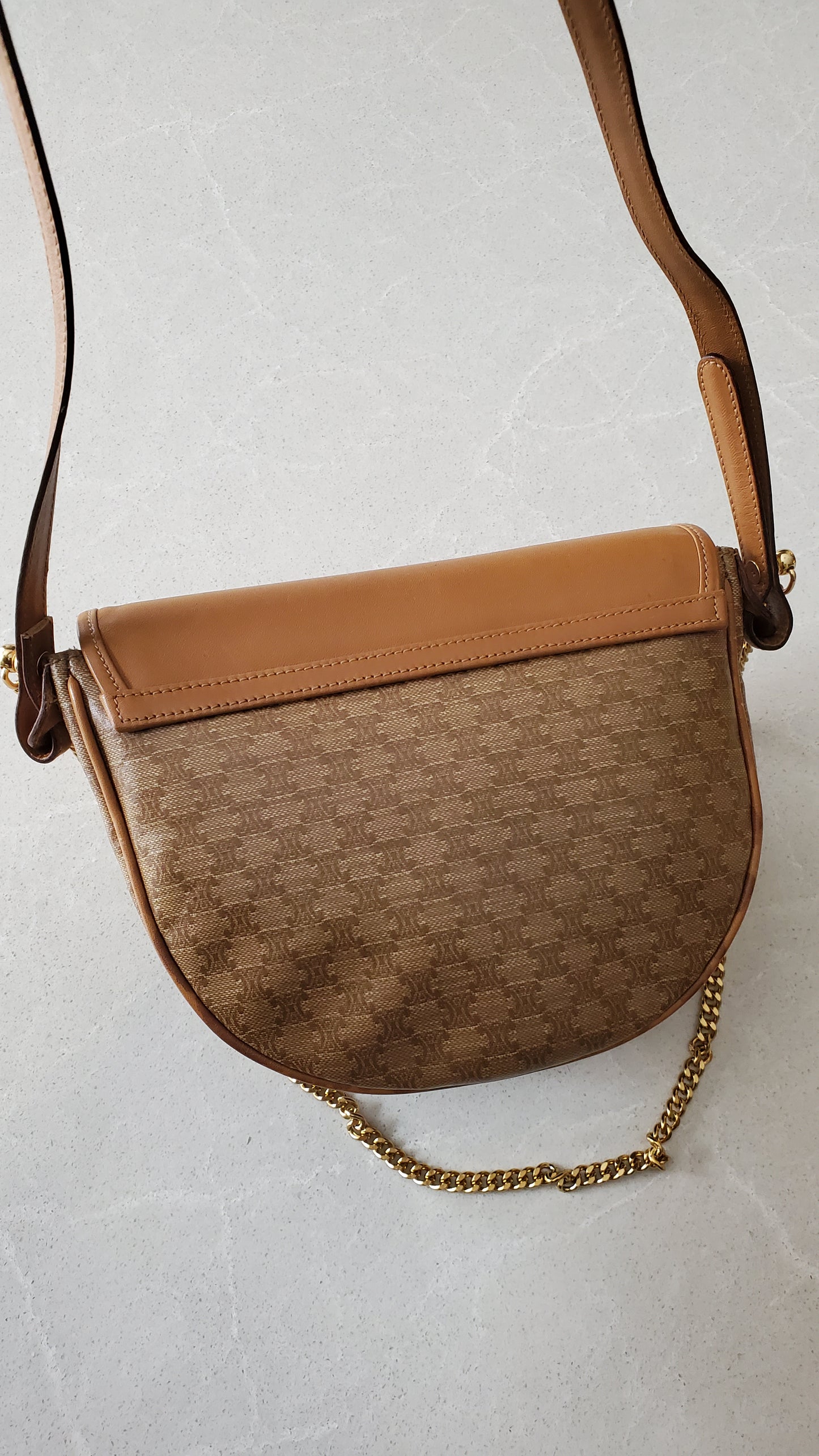 Authentic Vintage Celine Upcycle Tan Purse on Chain