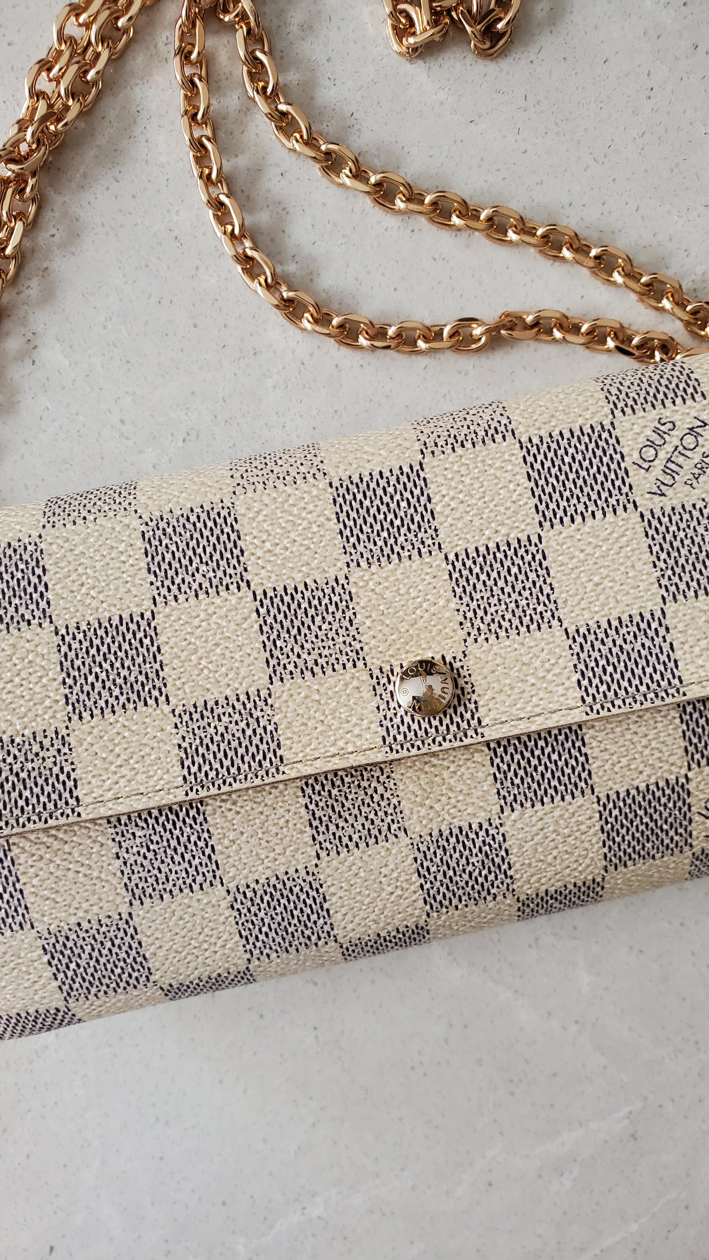Authentic Louis Vuitton White Damier Upcycle Long Wallet on Chain