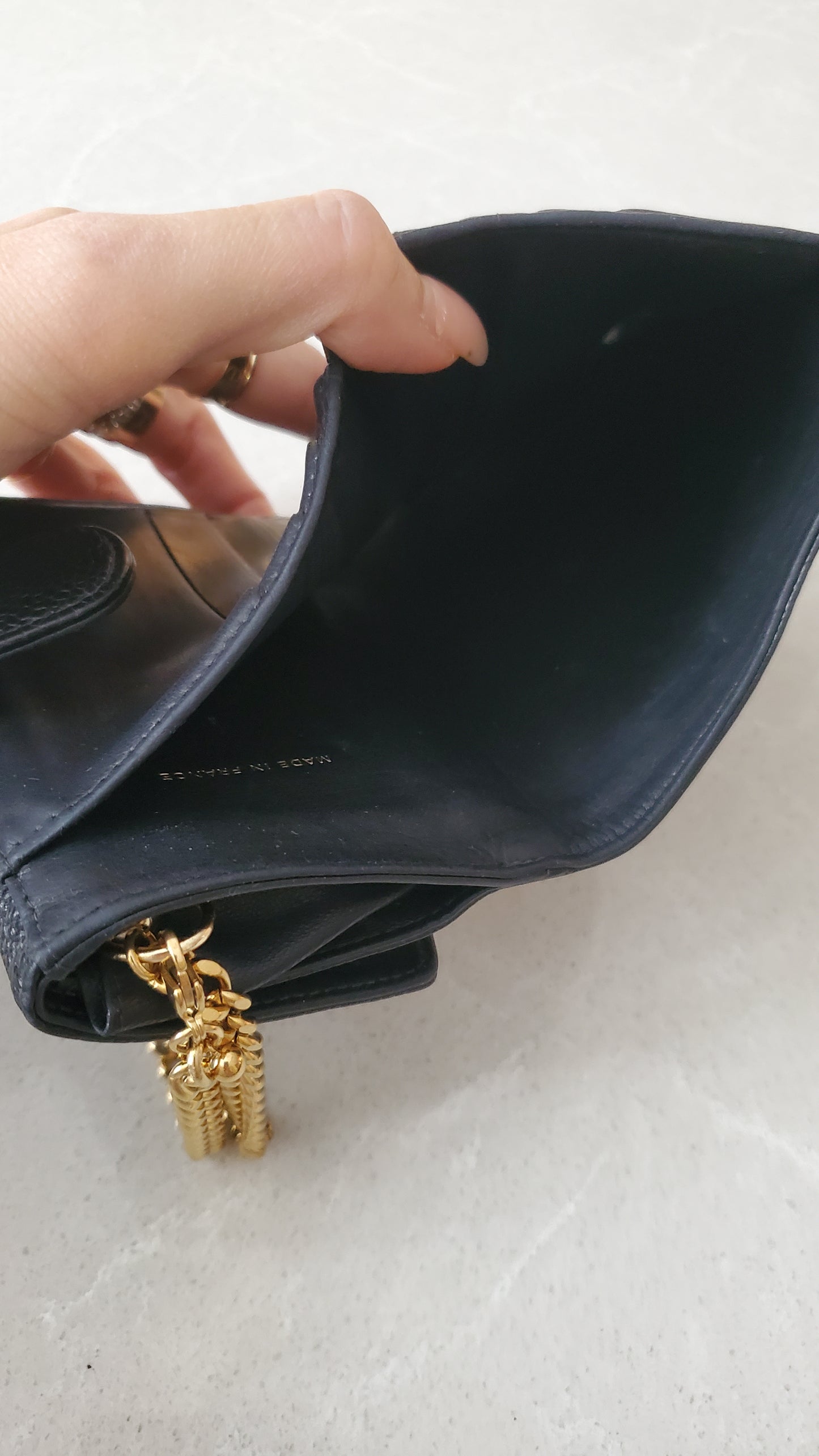 Authentic Vintage Chanel Upcycle Black Caviar Compact Wallet on Chain