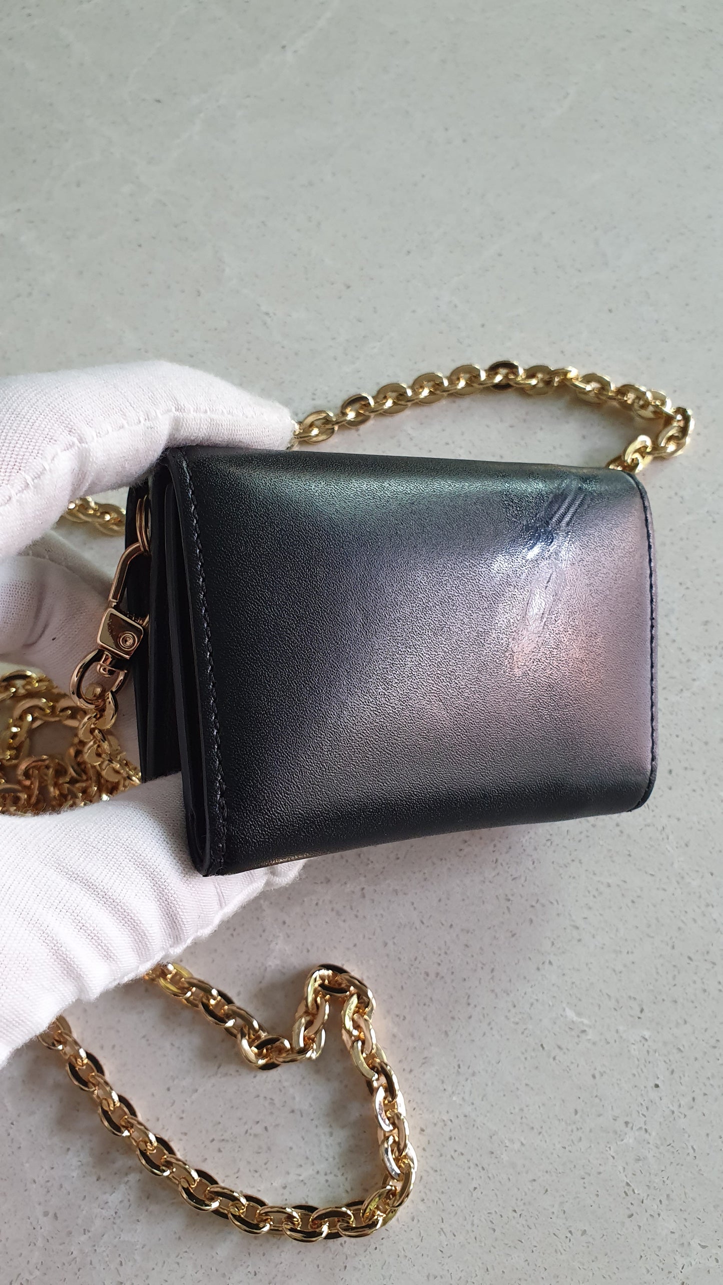 Authentic Fendi Upcycle Black Leather Mini Wallet with Chain