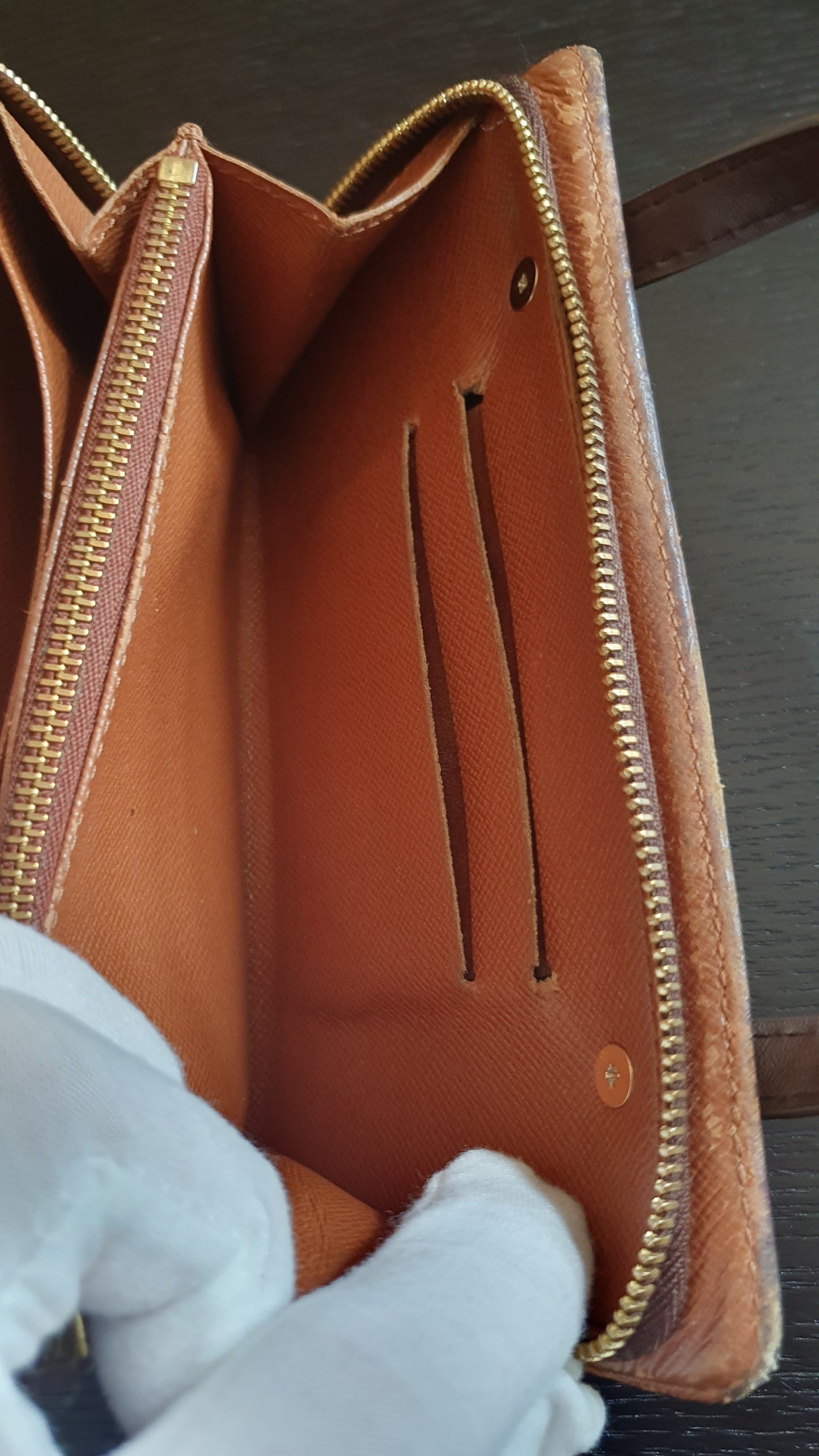 Authentic Vintage Louis Vuitton Upcycle Brown Monogram Zip Wallet with Two Handles
