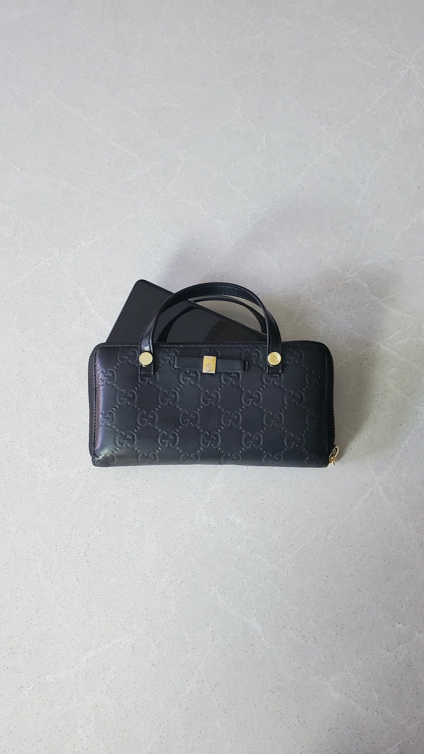 Authentic Gucci Upcycle Black Zip-Up Wallet with Two Handles