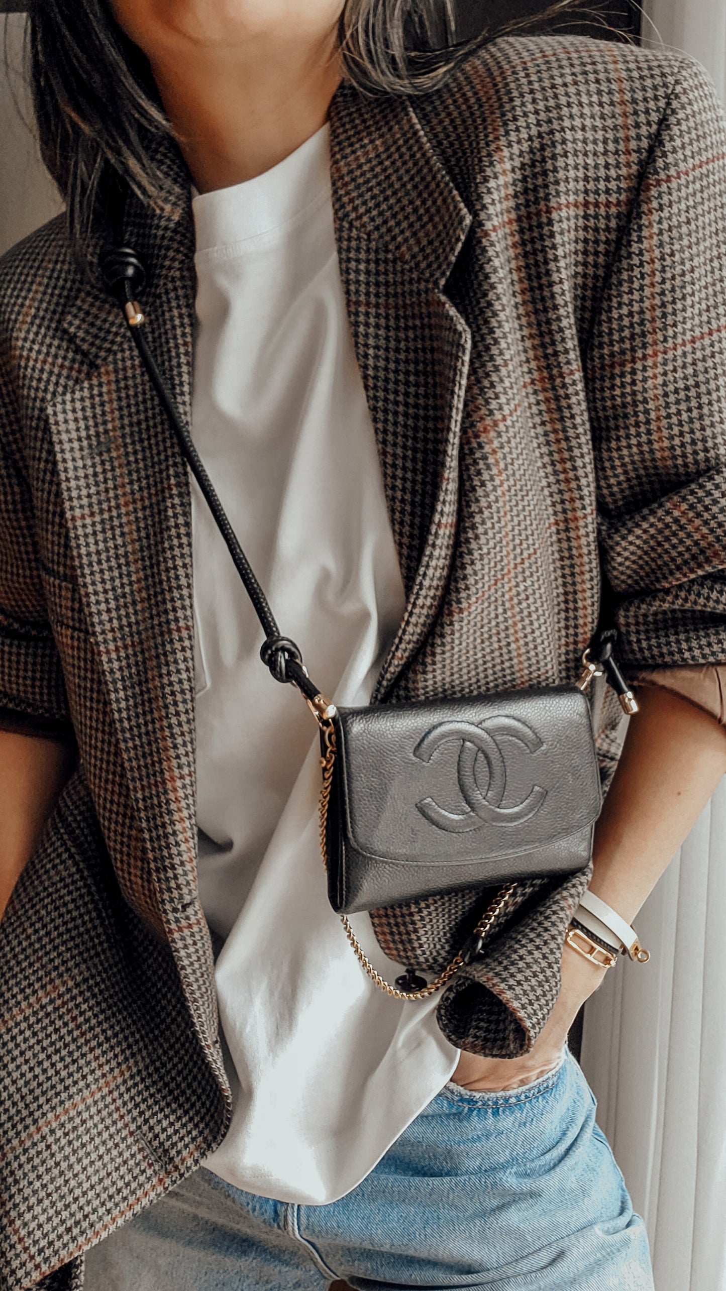 Authentic Chanel Upcycle Black Caviar Wallet on Chain & Strap