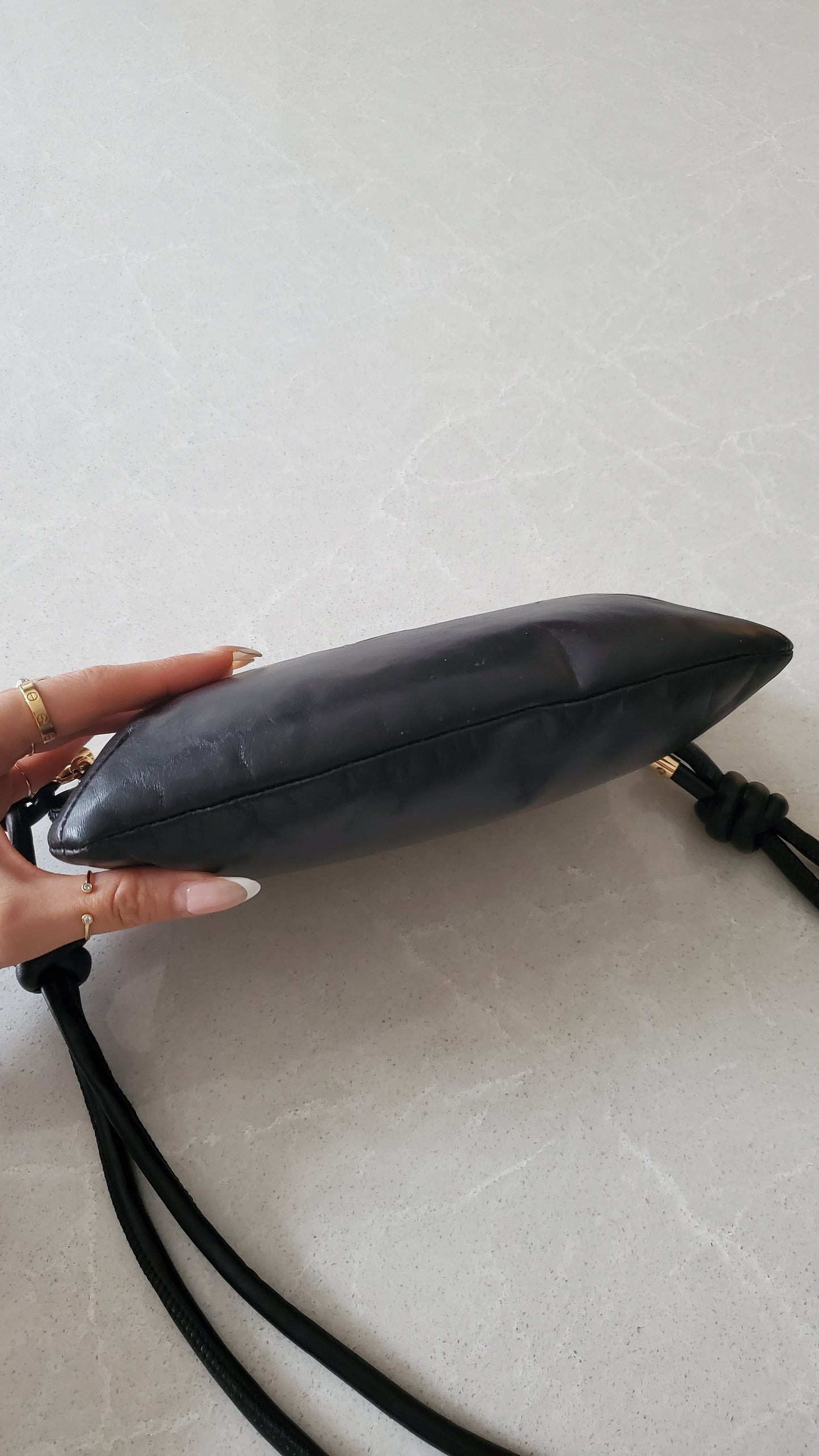 Authentic Vintage Loewe Upcycle Black Leather Perfect Size Pouch with Strap