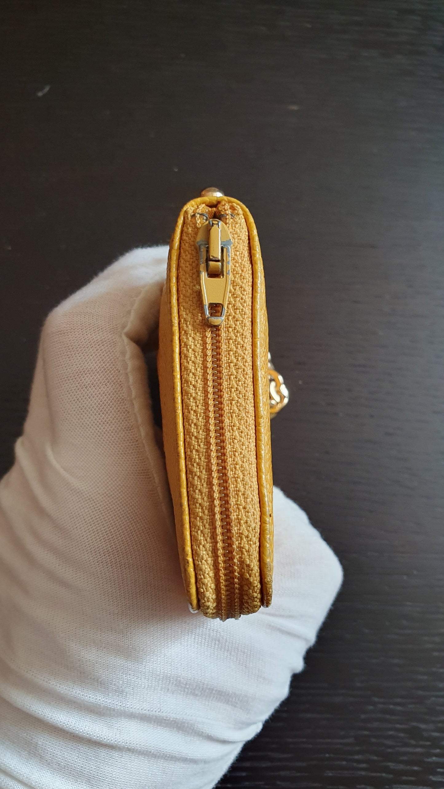 Authentic Chanel Upcycle (Yellow) Caviar Keyholder with Chain