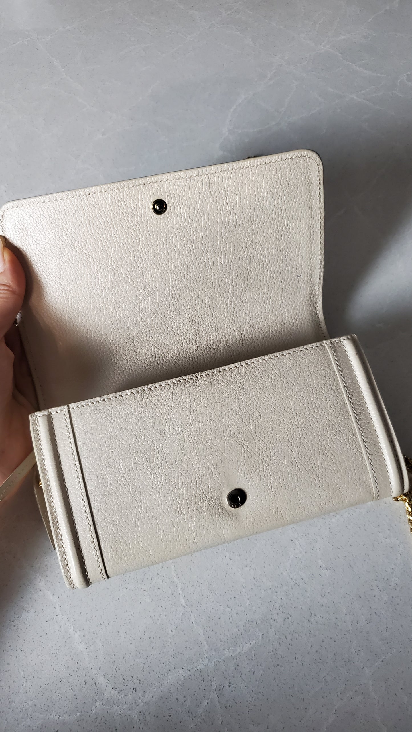 Authentic Chloe Upcycle Cream Leather Wallet with Chain