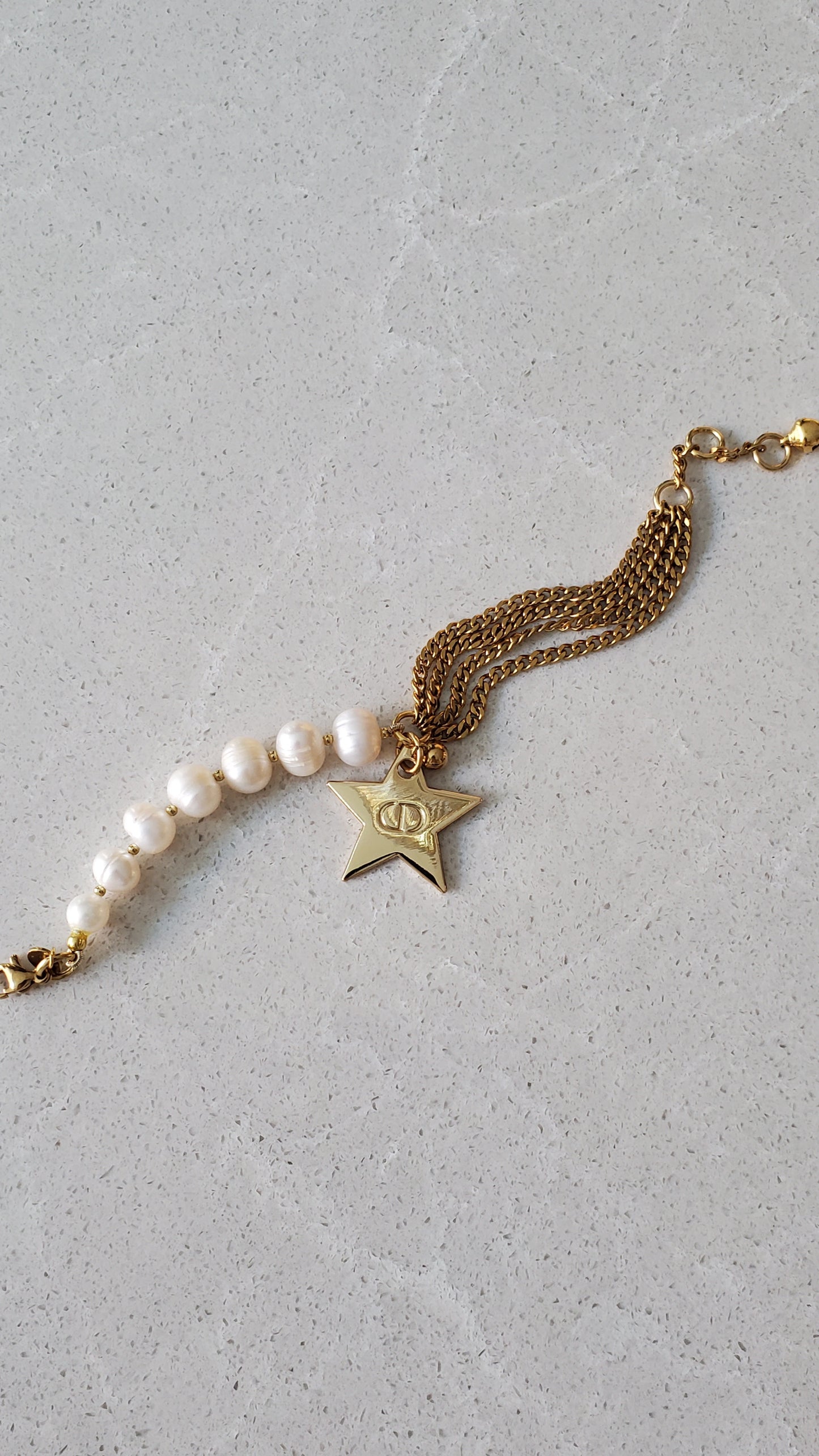 Authentic Dior (Star) Upcycle Handmade Real Freshwater Half Pearl Bracelet