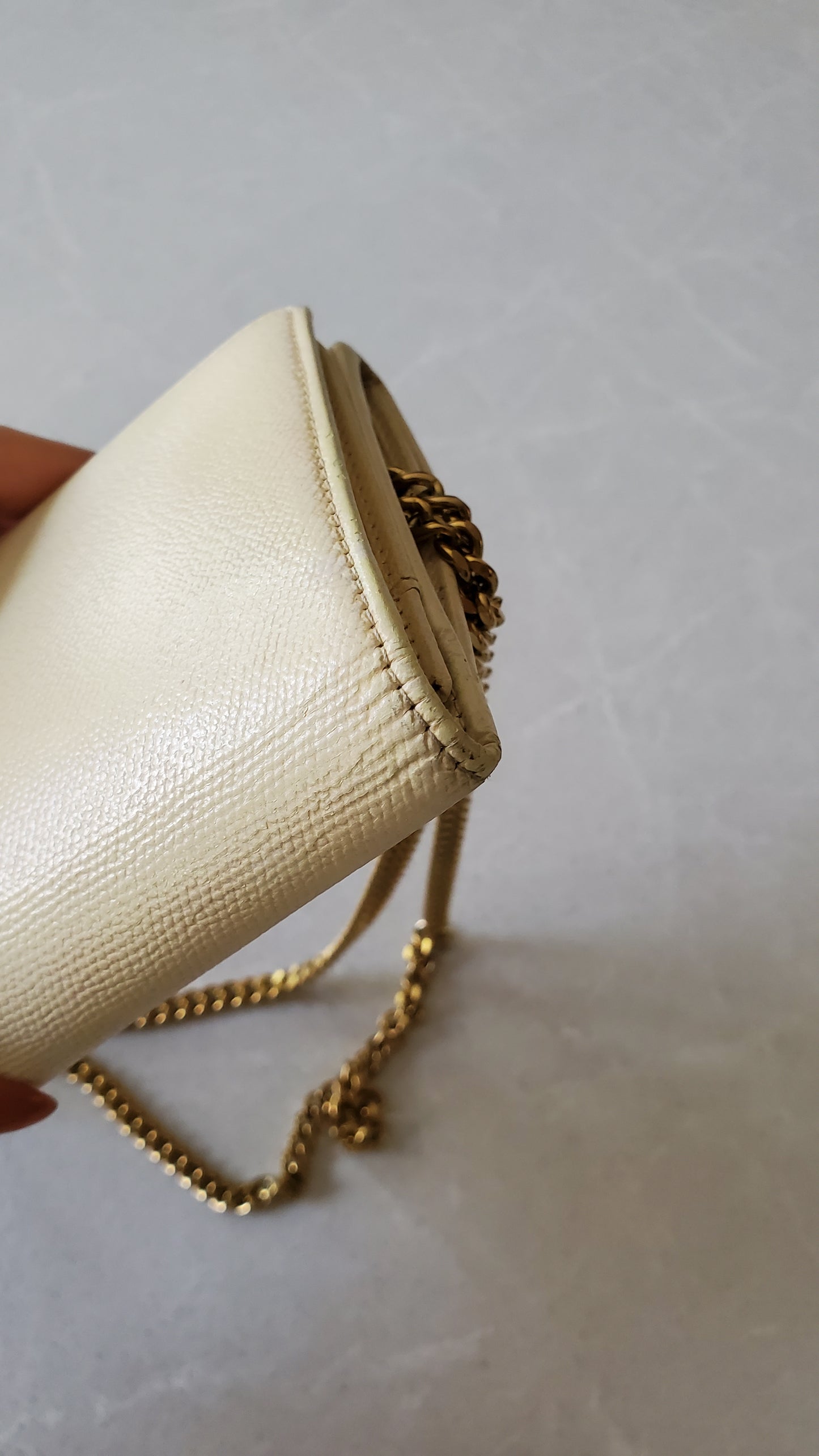 Authentic Vintage Chanel Upcycle Cream Caviar Wallet on Strap