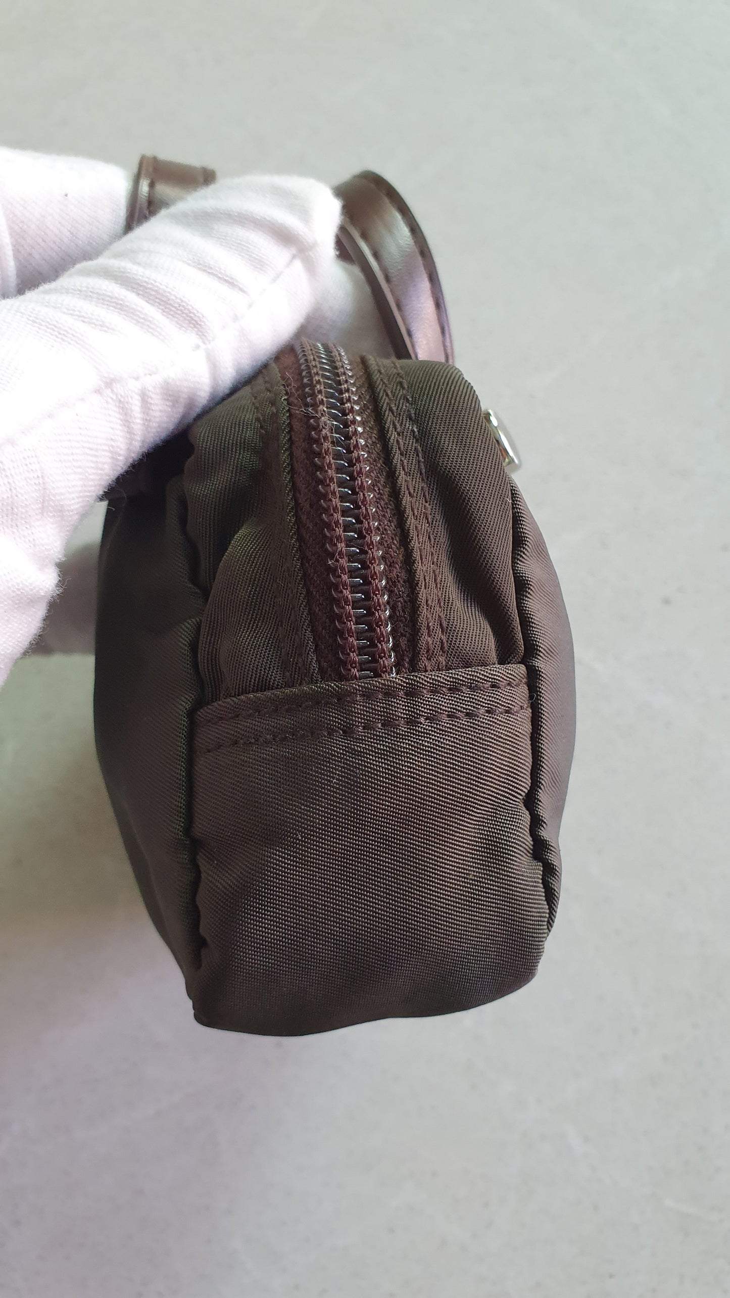Authentic Prada Upcycle Khaki Mini Pouch with Two Handles