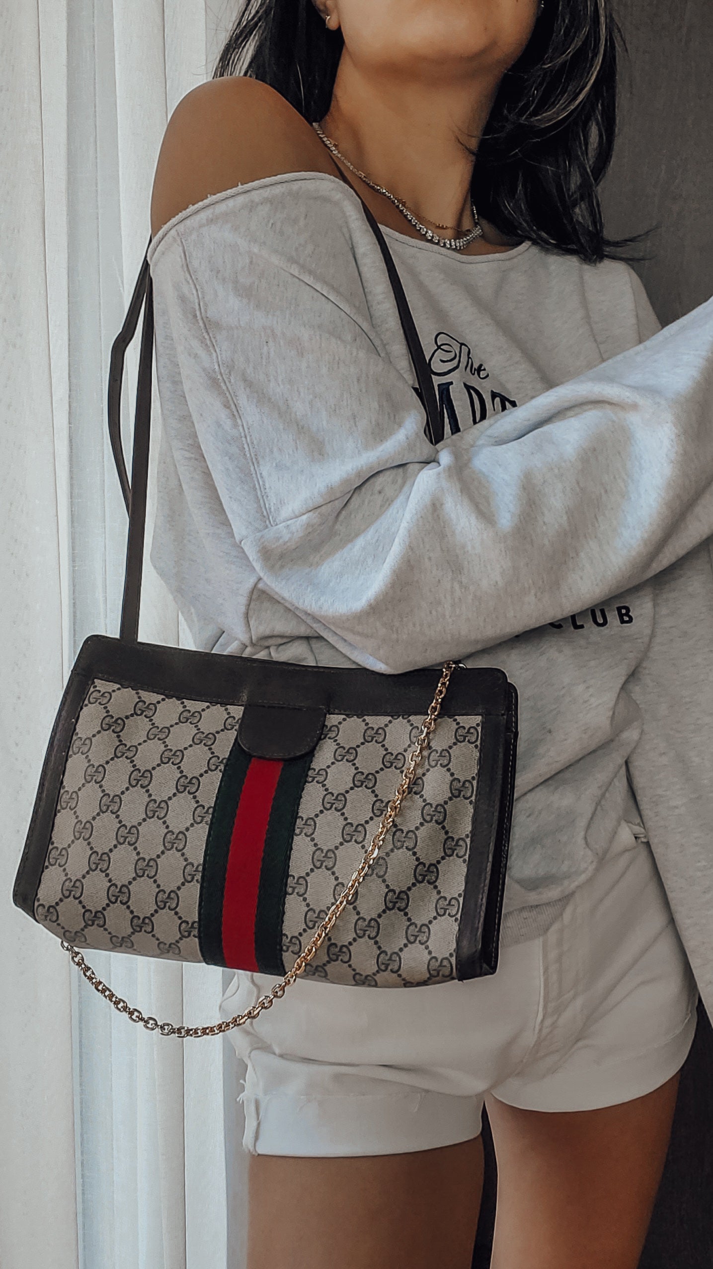 Authentic Vintage Gucci Upcycle Brown Purse (with velcro closing) with Adjustable Strap & Chain