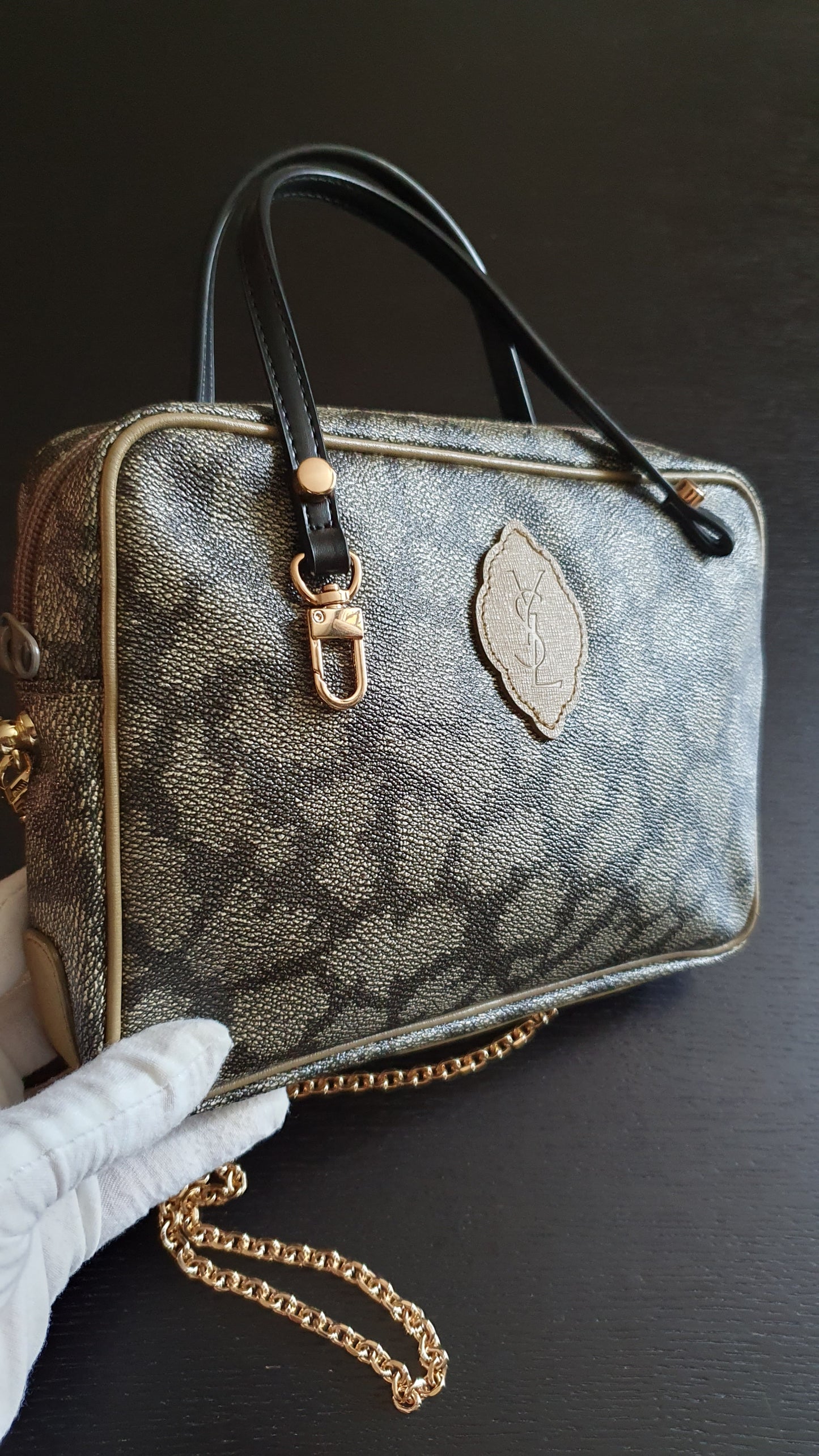 Authentic Vintage YSL Yves Saint Laurent Upcycle Print Purse with Handle Straps & Chain