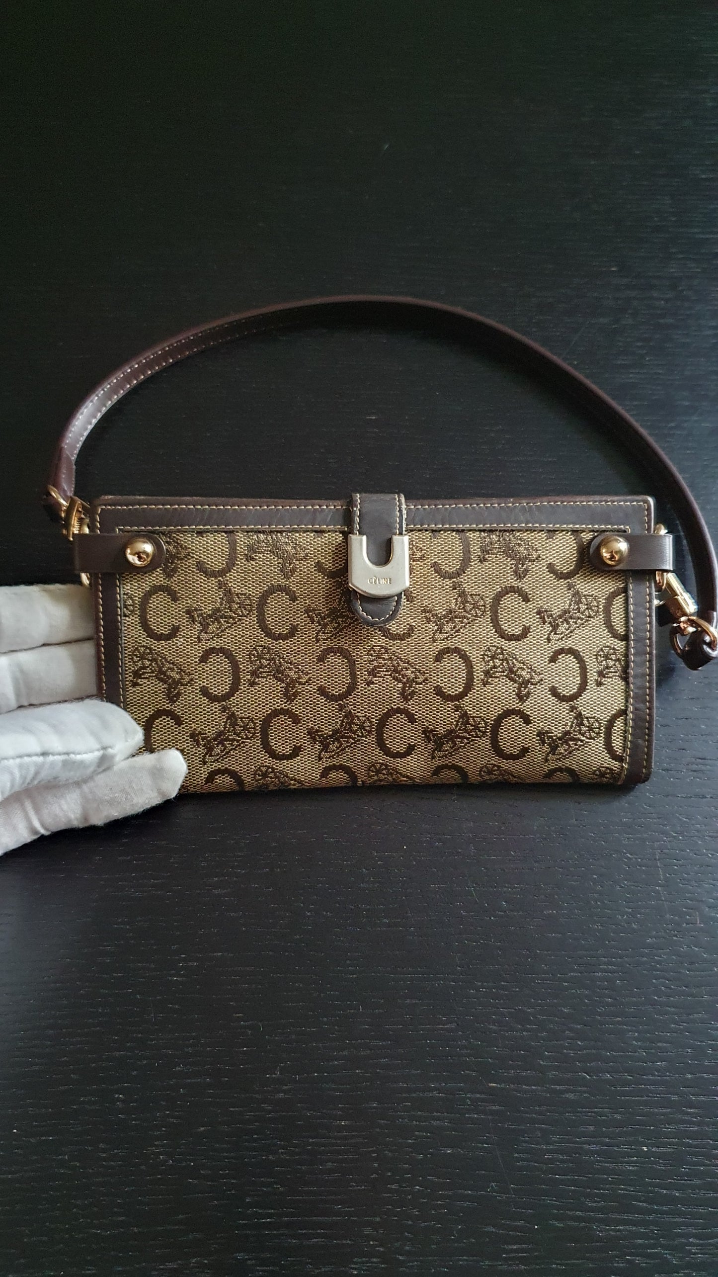 Authentic Vintage Celine Upcycle Wallet with Shoulder Strap