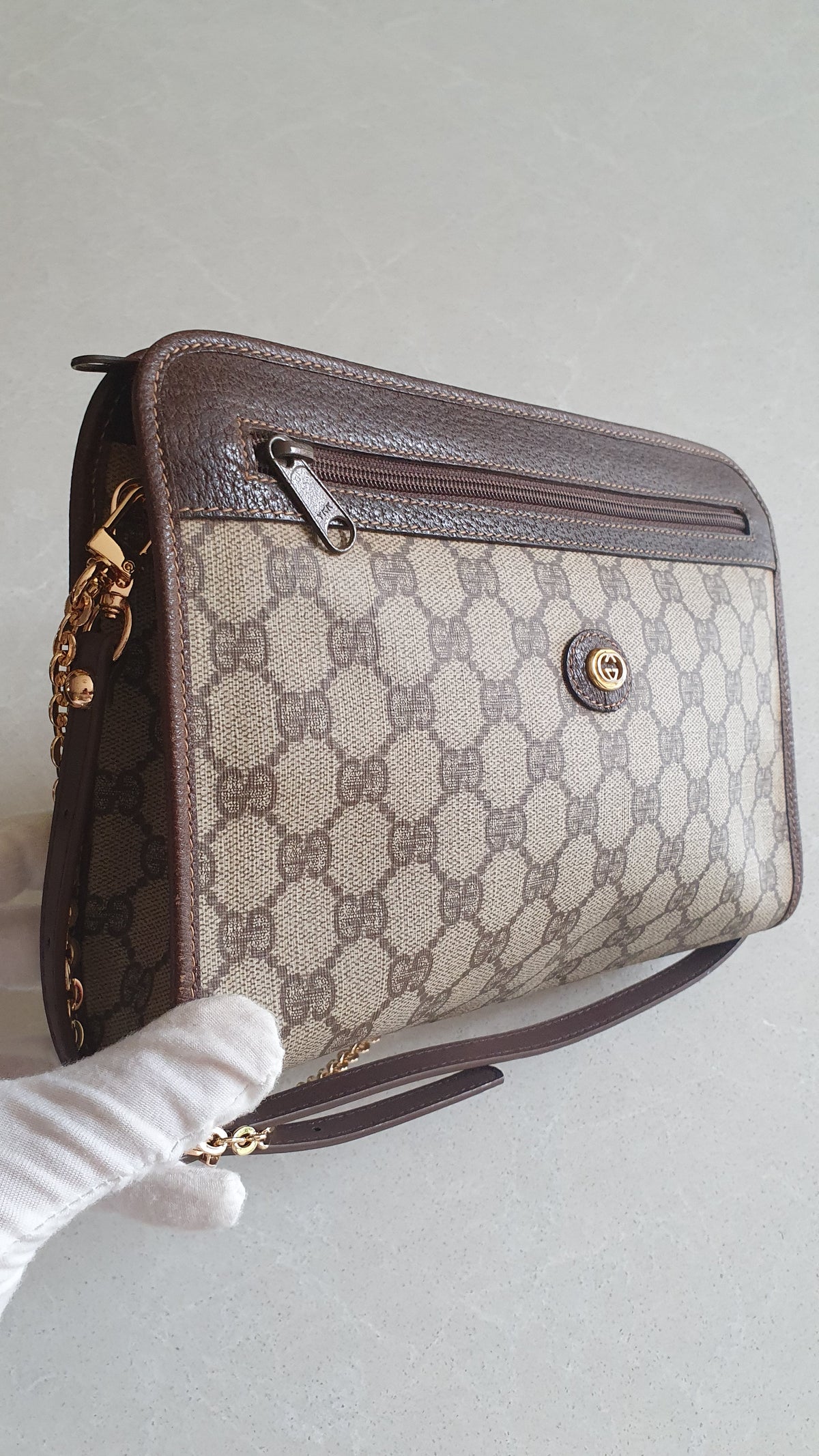 Authentic Vintage Gucci Upcycle Brown Purse with Straps and Chain