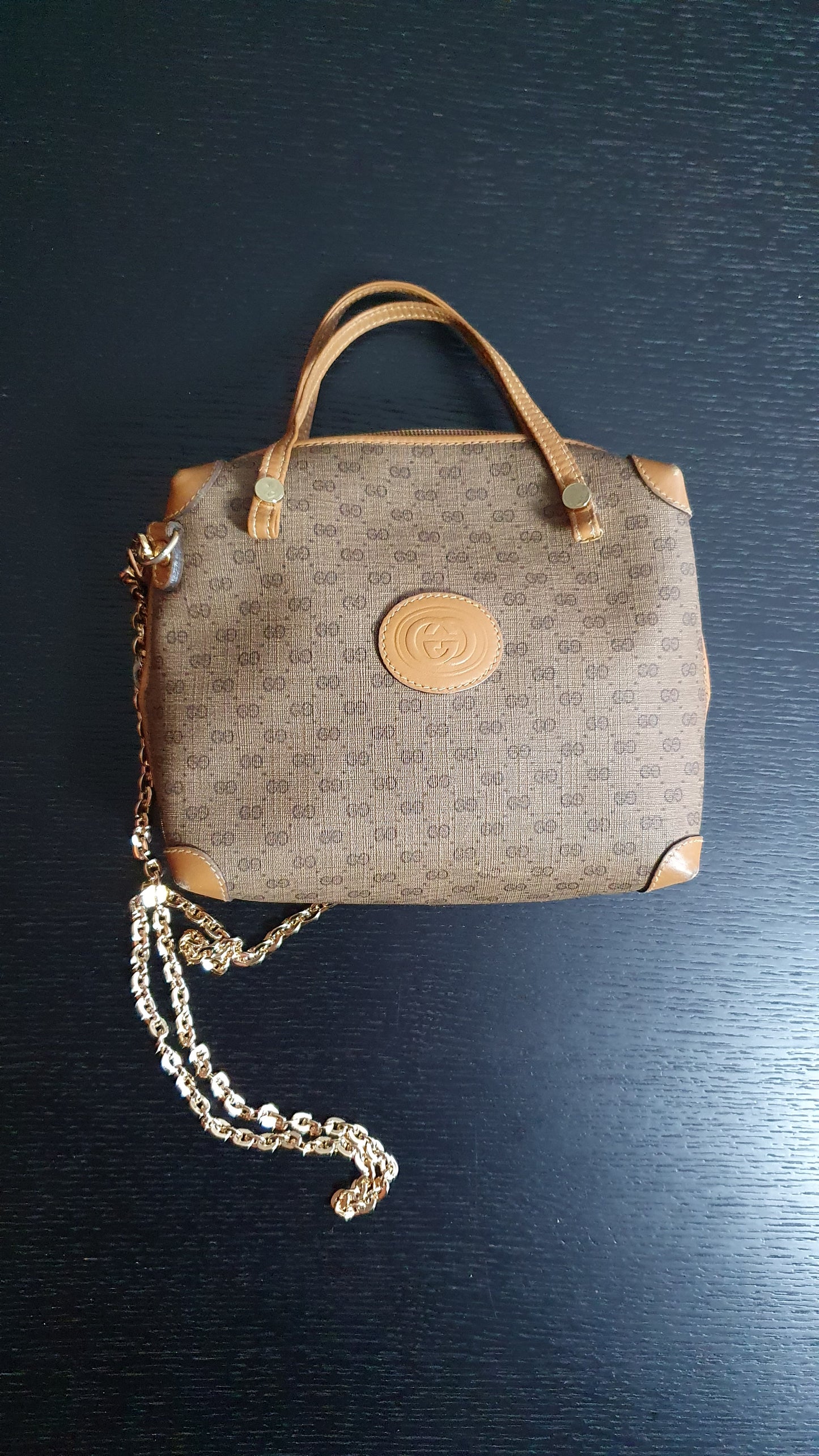 Authentic Vintage Gucci Upcycle Tan Bag with Straps & Chain