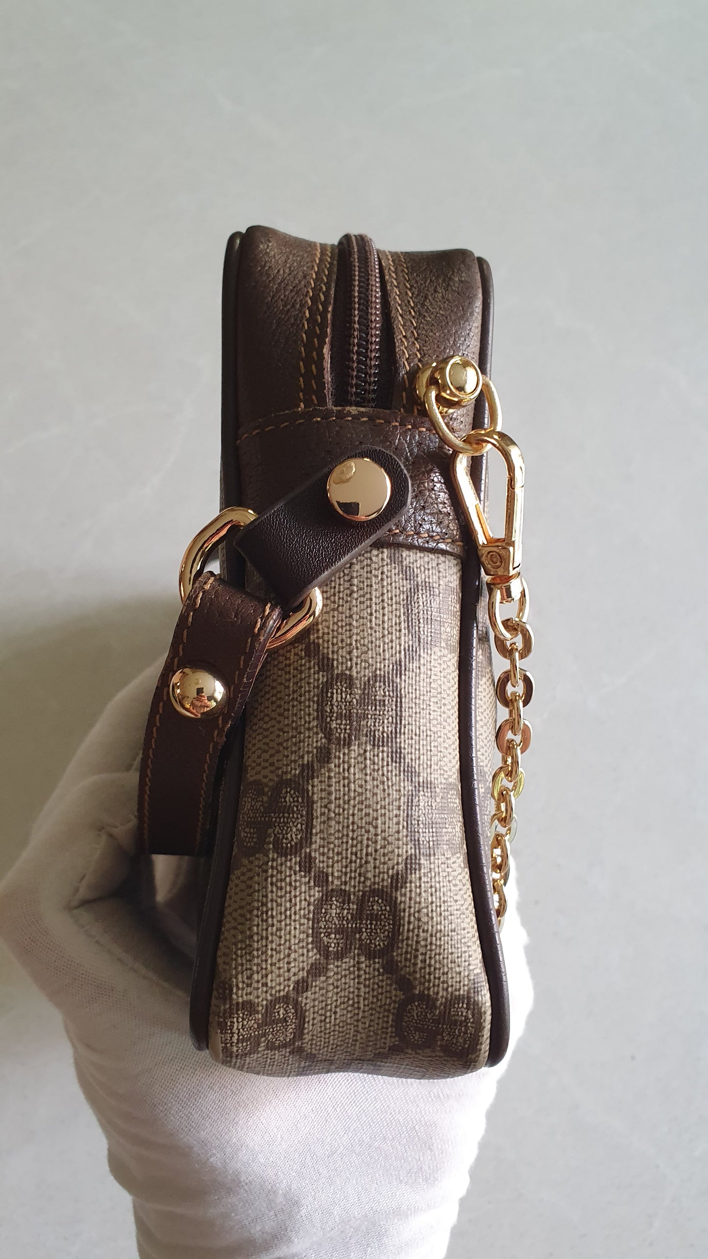 Authentic Vintage Gucci Upcycle Brown Bag with Chain